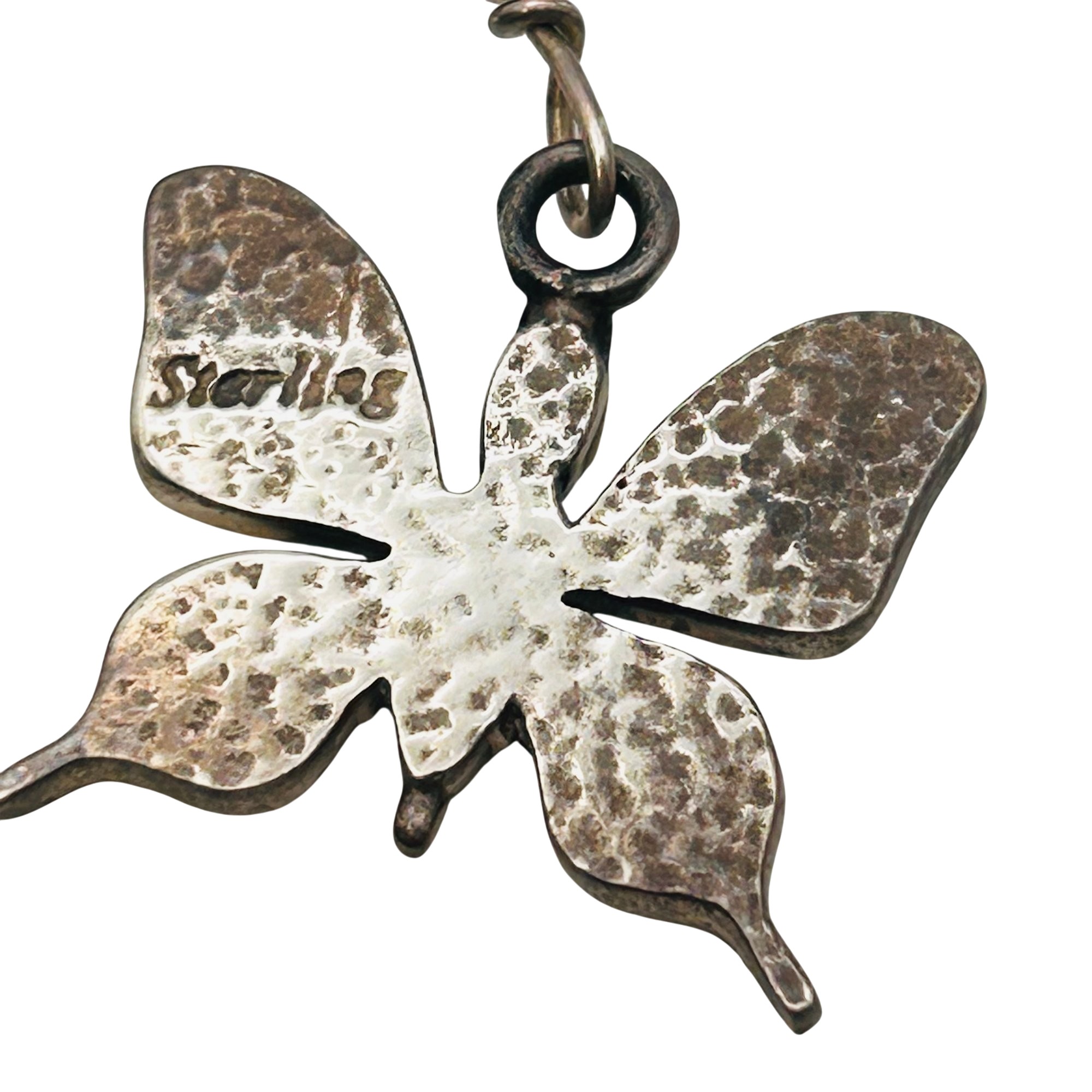 Southwest Sterling Opal Butterfly Liquid Silver Necklace