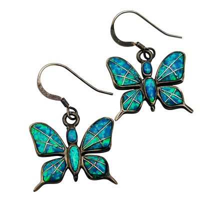 Southwest Sterling Opal Butterfly Dangle Earrings. Southwest sterling opal butterfly dangle 