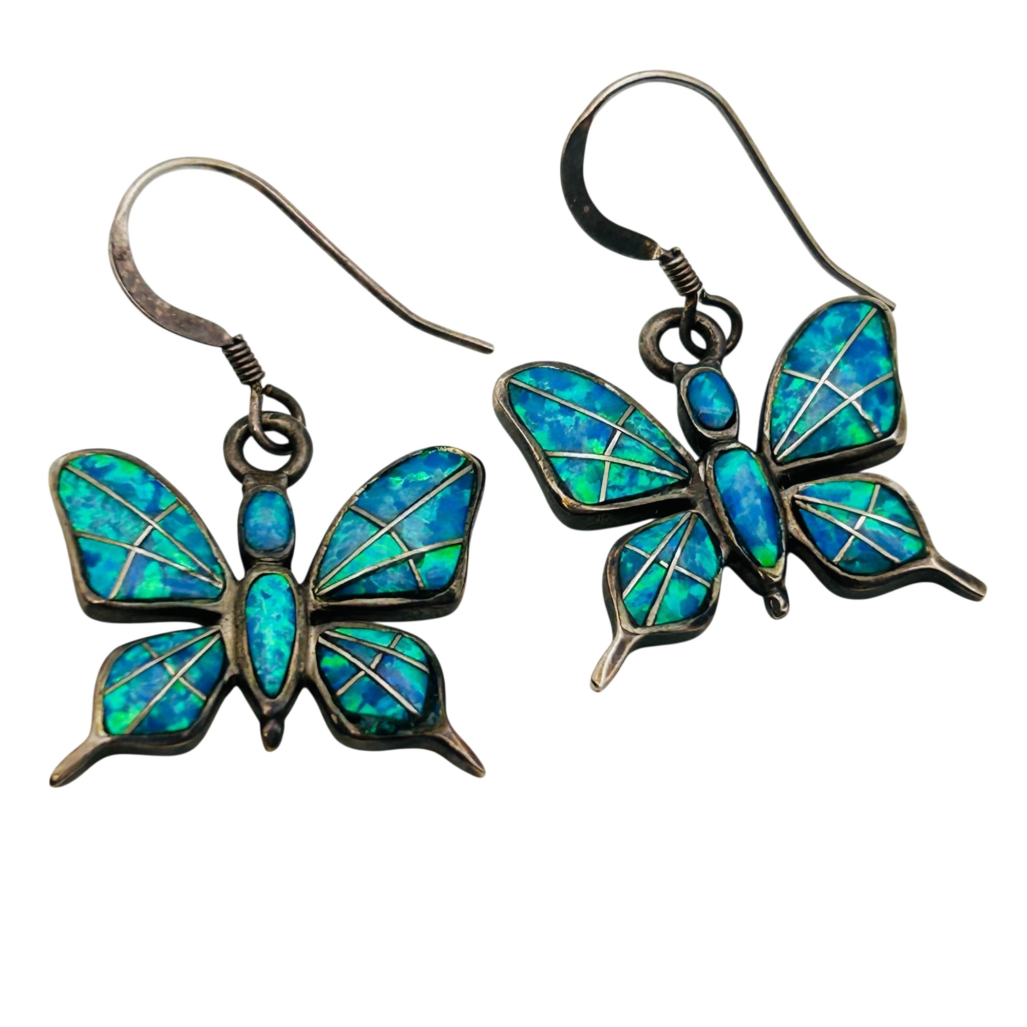 Southwest Sterling Opal Butterfly Dangle Earrings