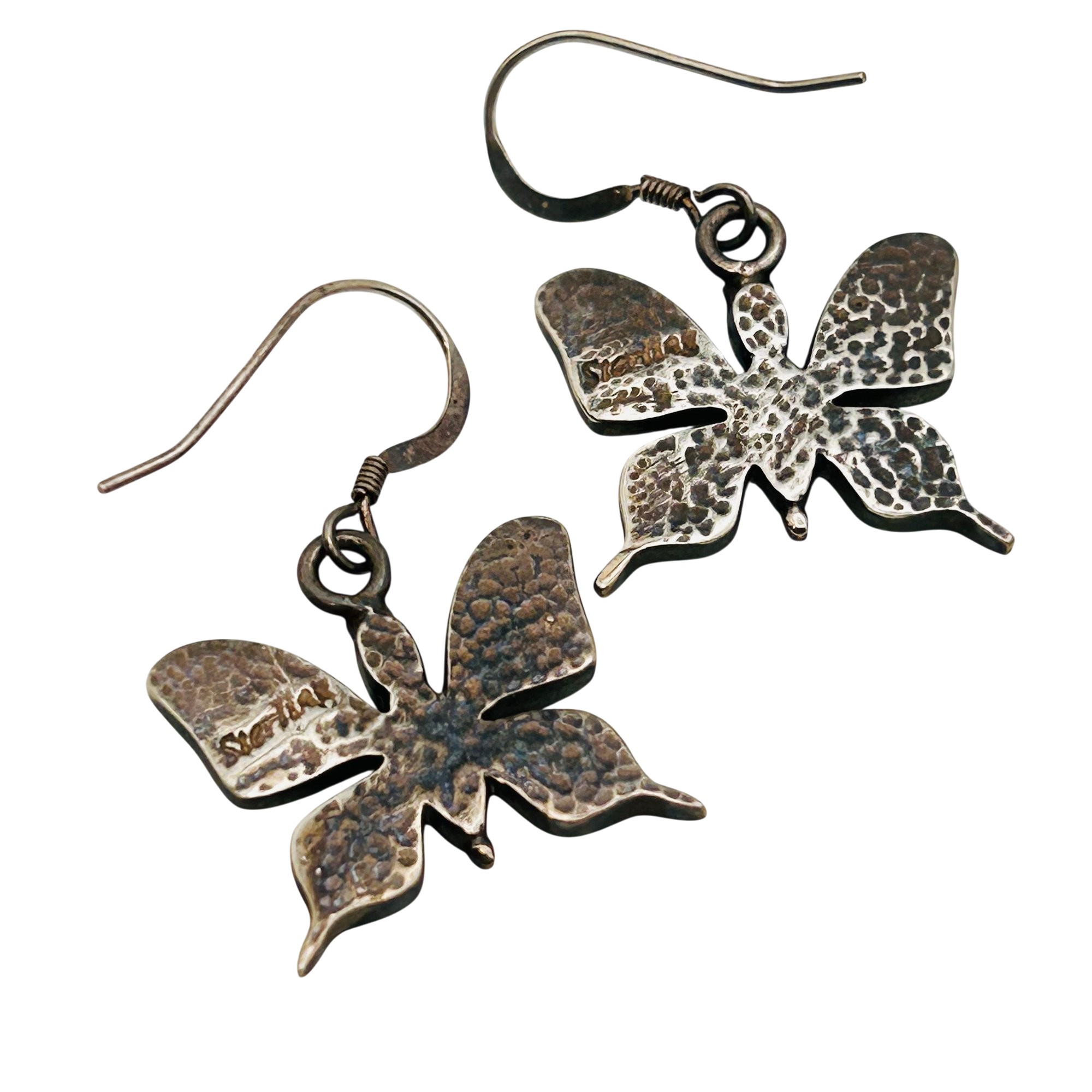 Southwest Sterling Opal Butterfly Dangle Earrings