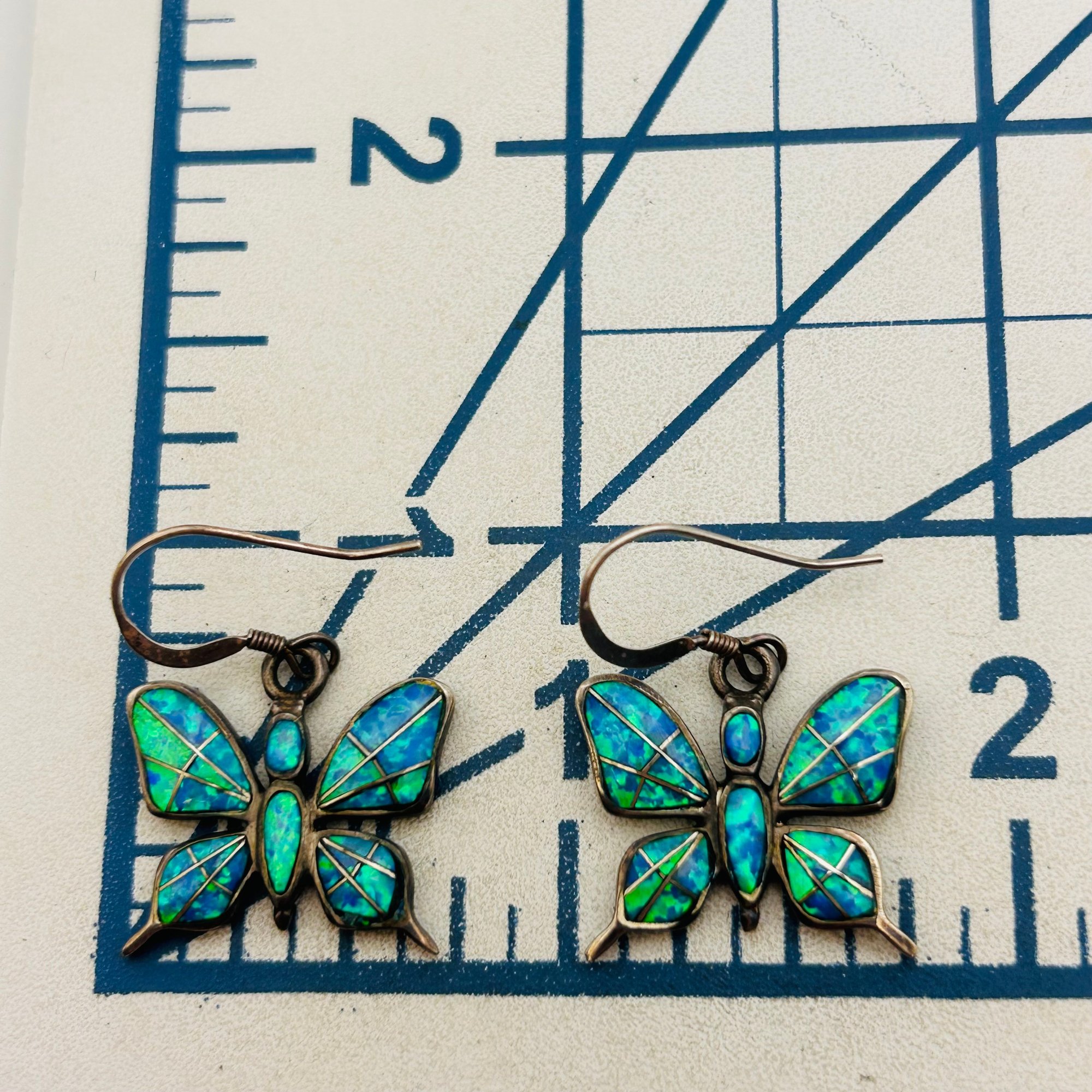 Southwest Sterling Opal Butterfly Dangle Earrings