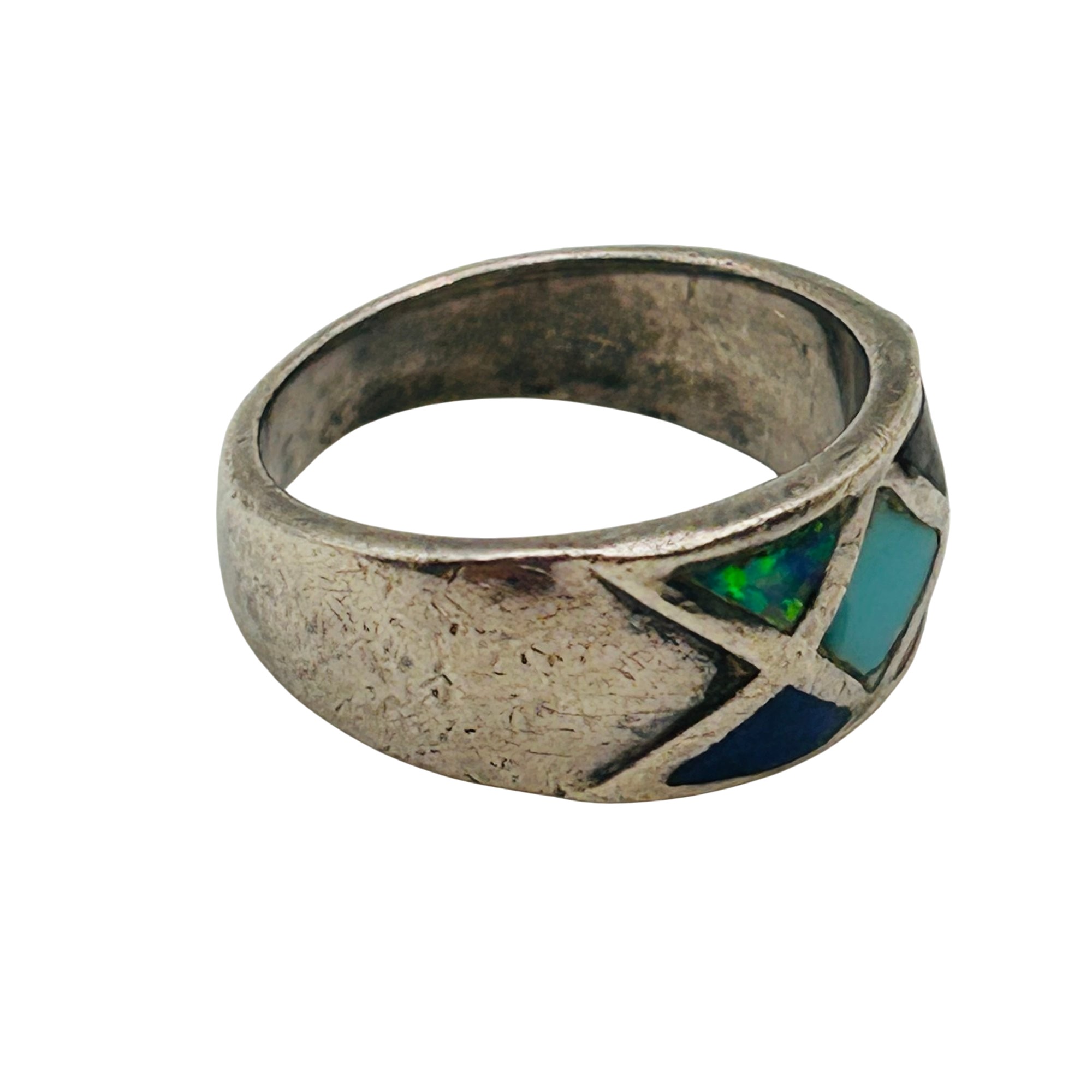 Signed Native Sterling Inlay Multi Stone Ring Sz 6