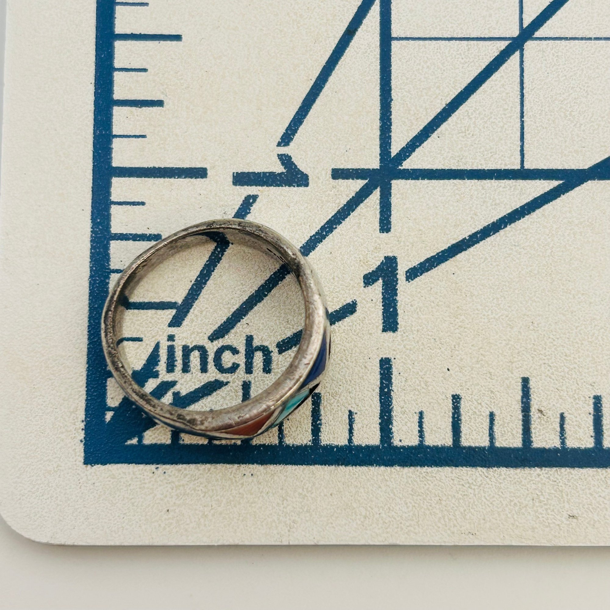 Signed Native Sterling Inlay Multi Stone Ring Sz 6