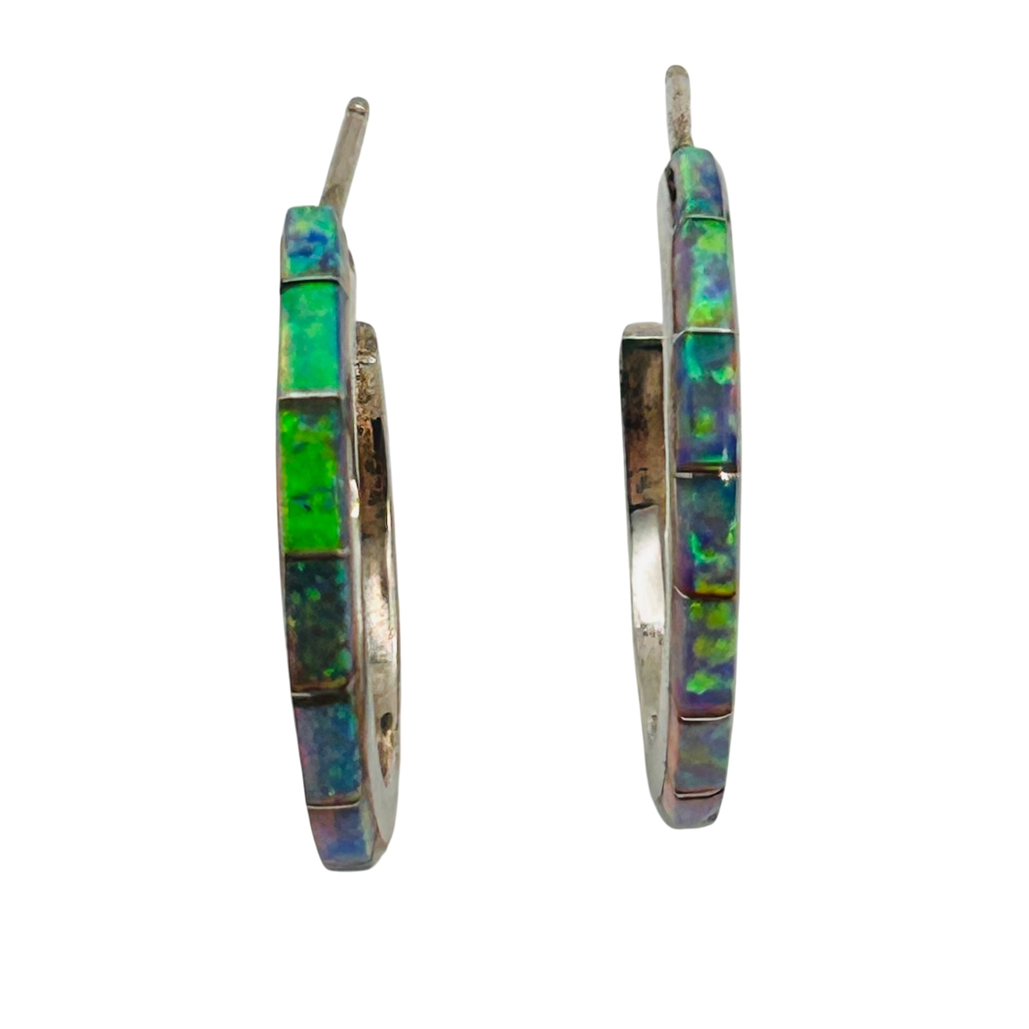 Zuni Sterling Inlay Opal Hoop Earrings