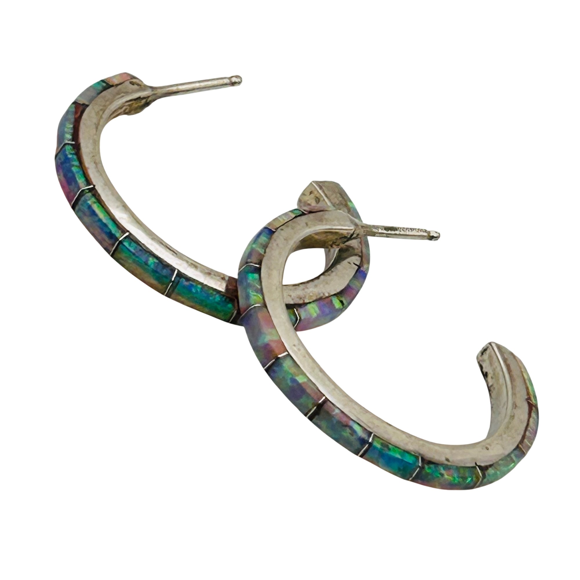 Zuni Sterling Inlay Opal Hoop Earrings