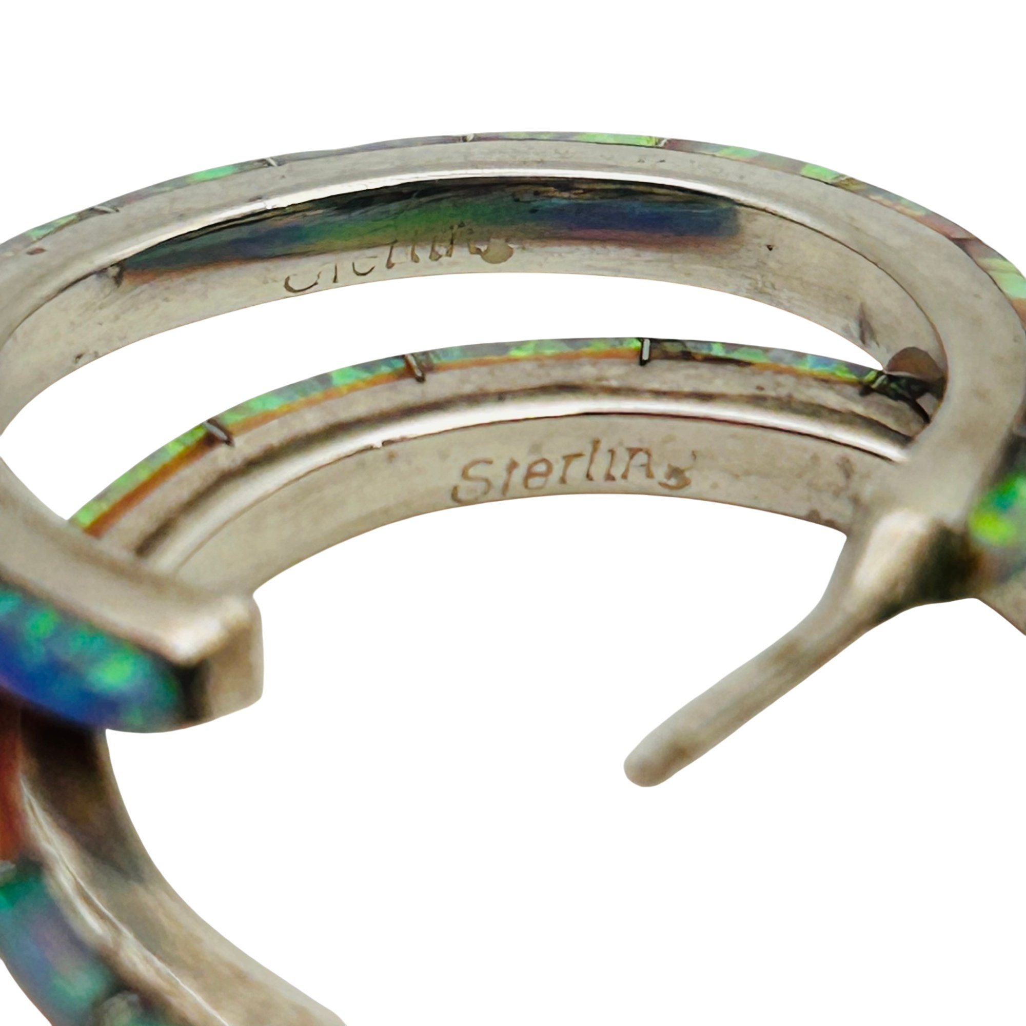 Zuni Sterling Inlay Opal Hoop Earrings