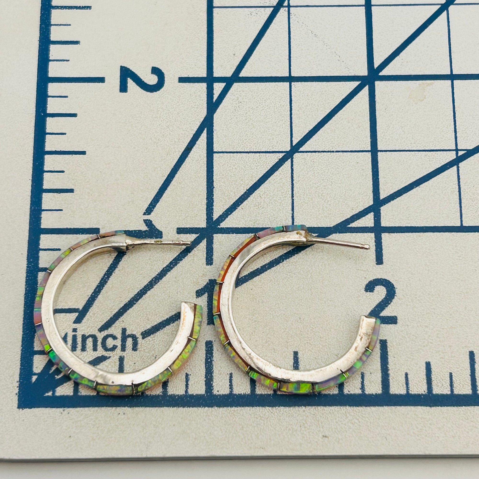 Zuni Sterling Inlay Opal Hoop Earrings