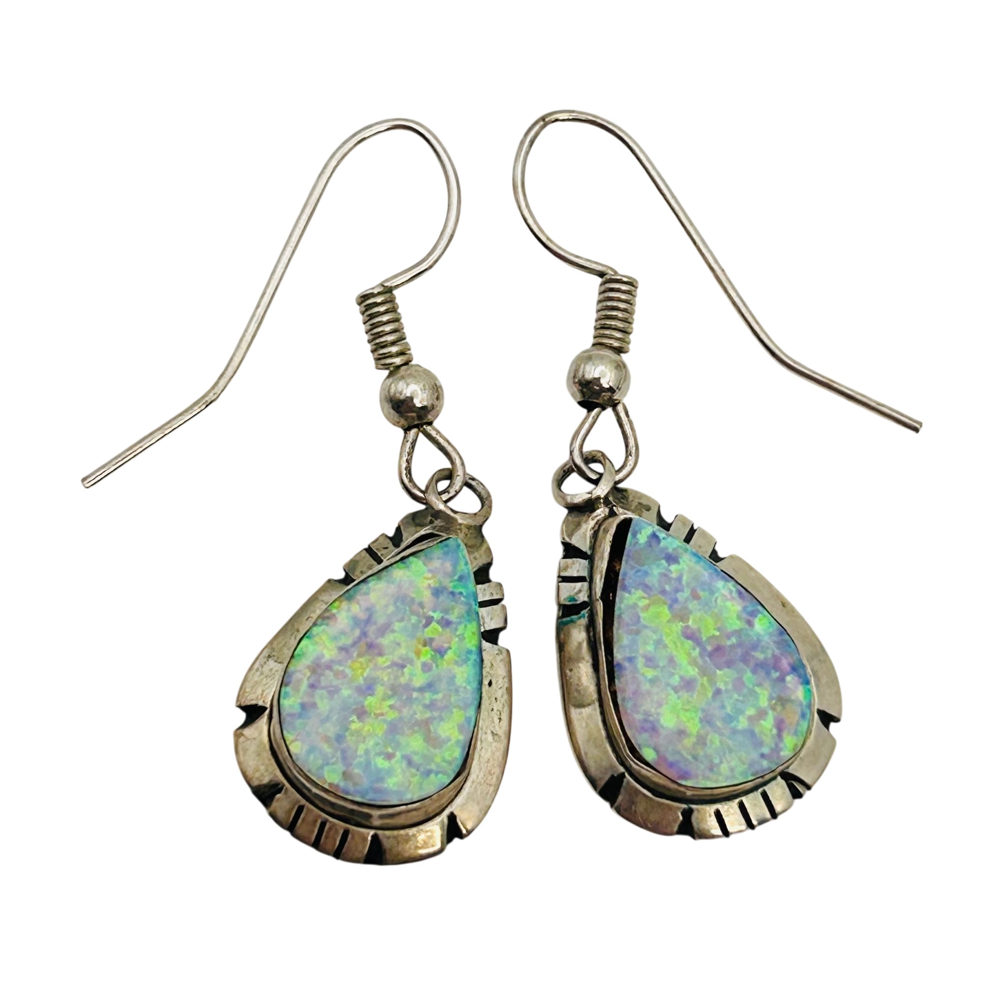 Signed Navajo Sterling Blue Opal Earrings