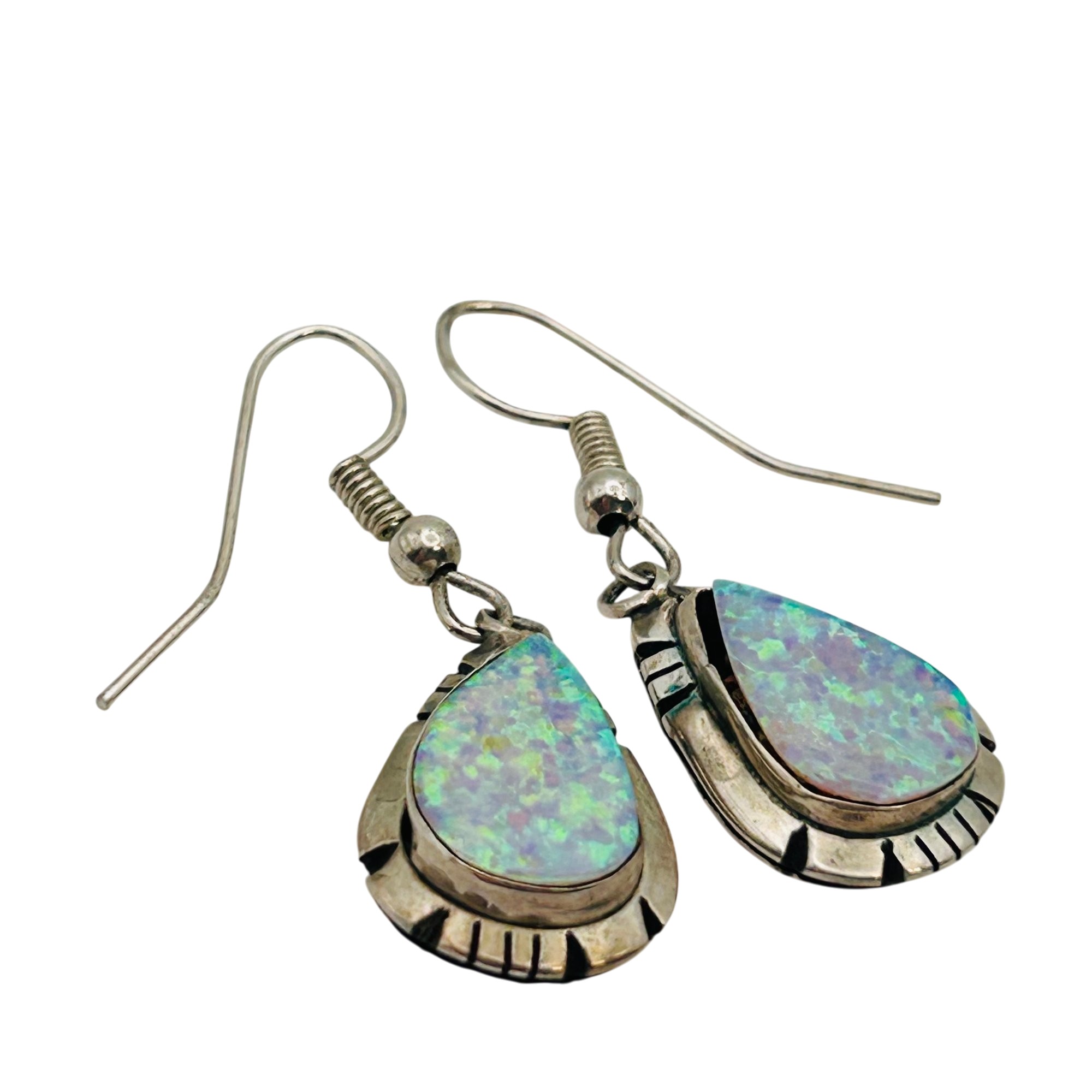 Signed Navajo Sterling Blue Opal Earrings