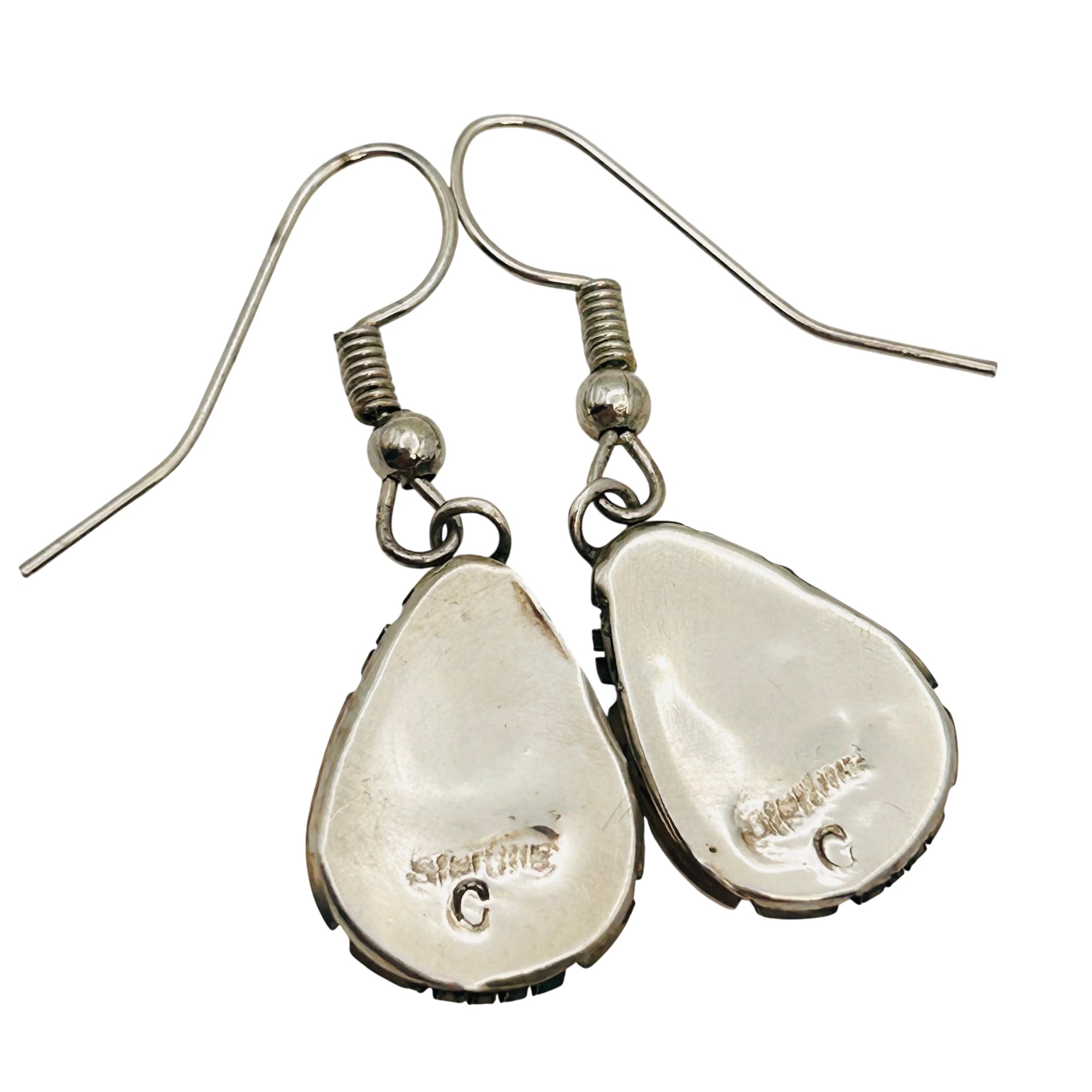 Signed Navajo Sterling Blue Opal Earrings