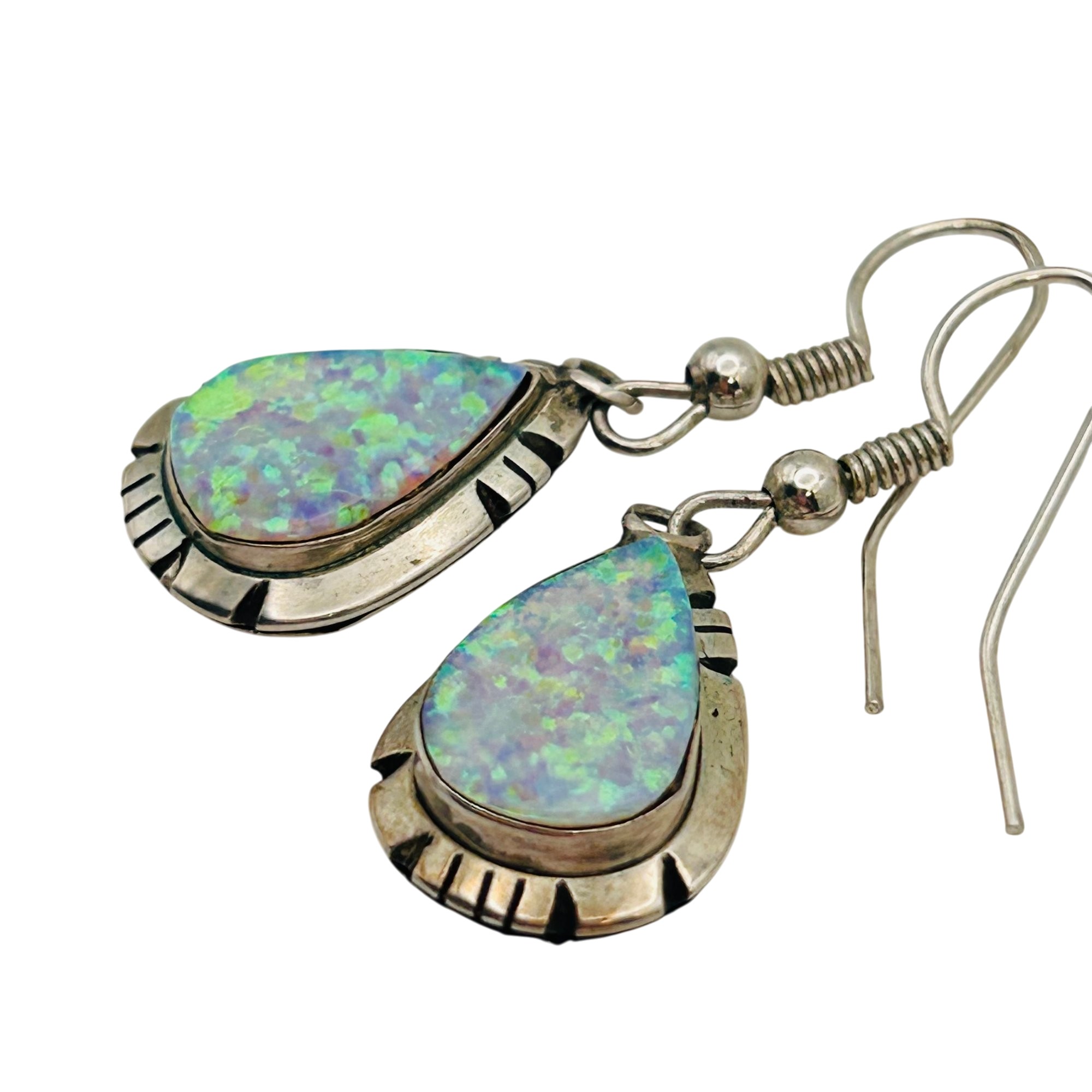 Signed Navajo Sterling Blue Opal Earrings