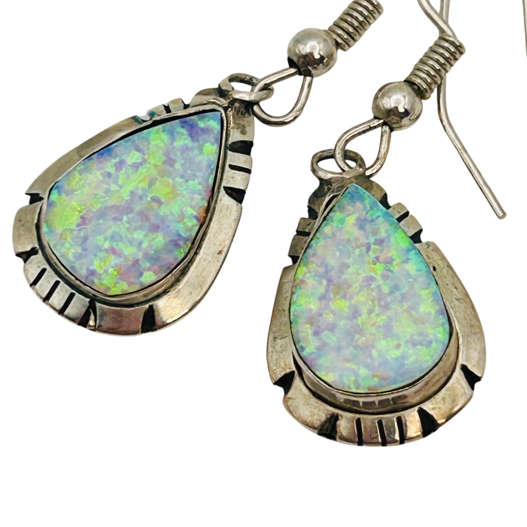 Signed Navajo Sterling Blue Opal Earrings