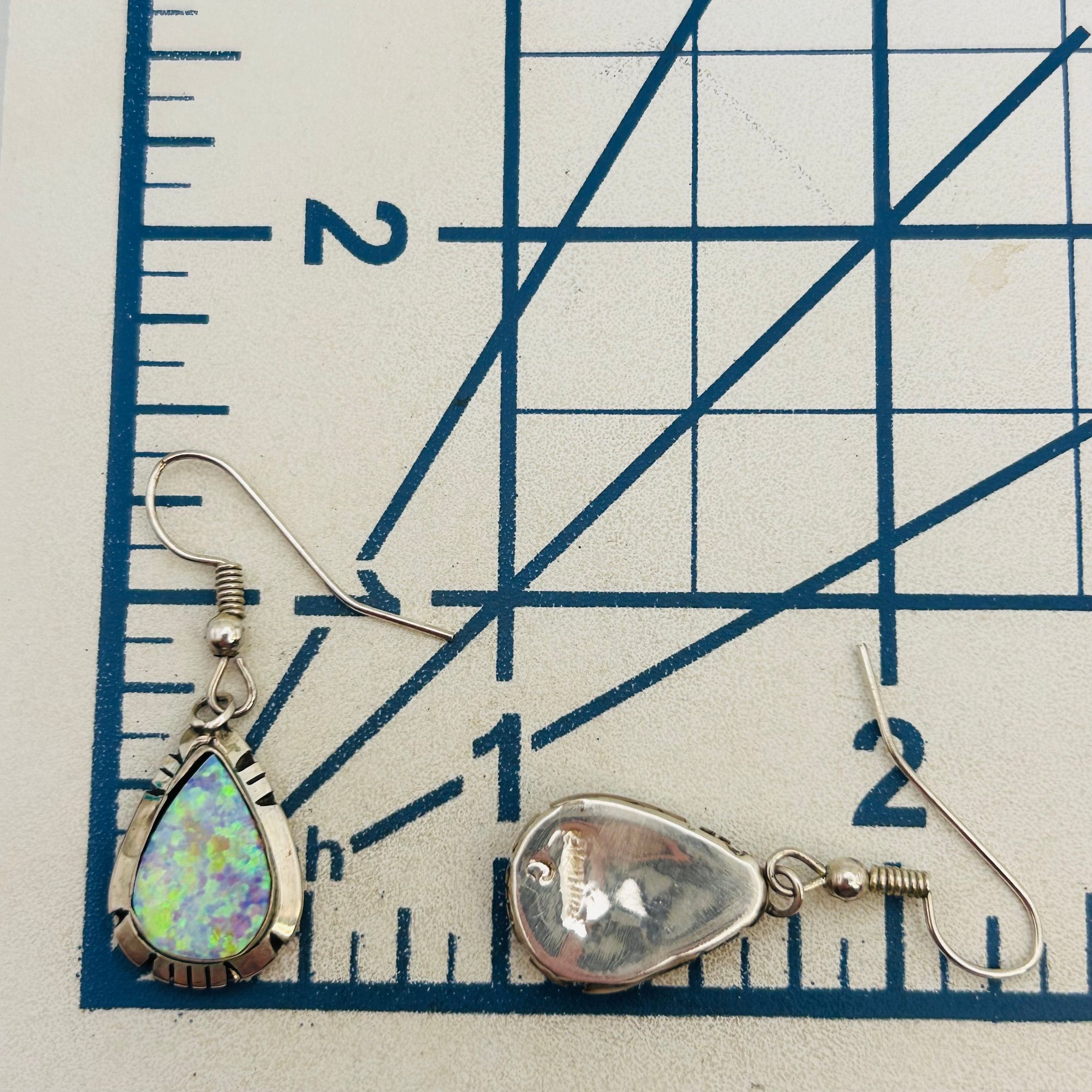 Signed Navajo Sterling Blue Opal Earrings