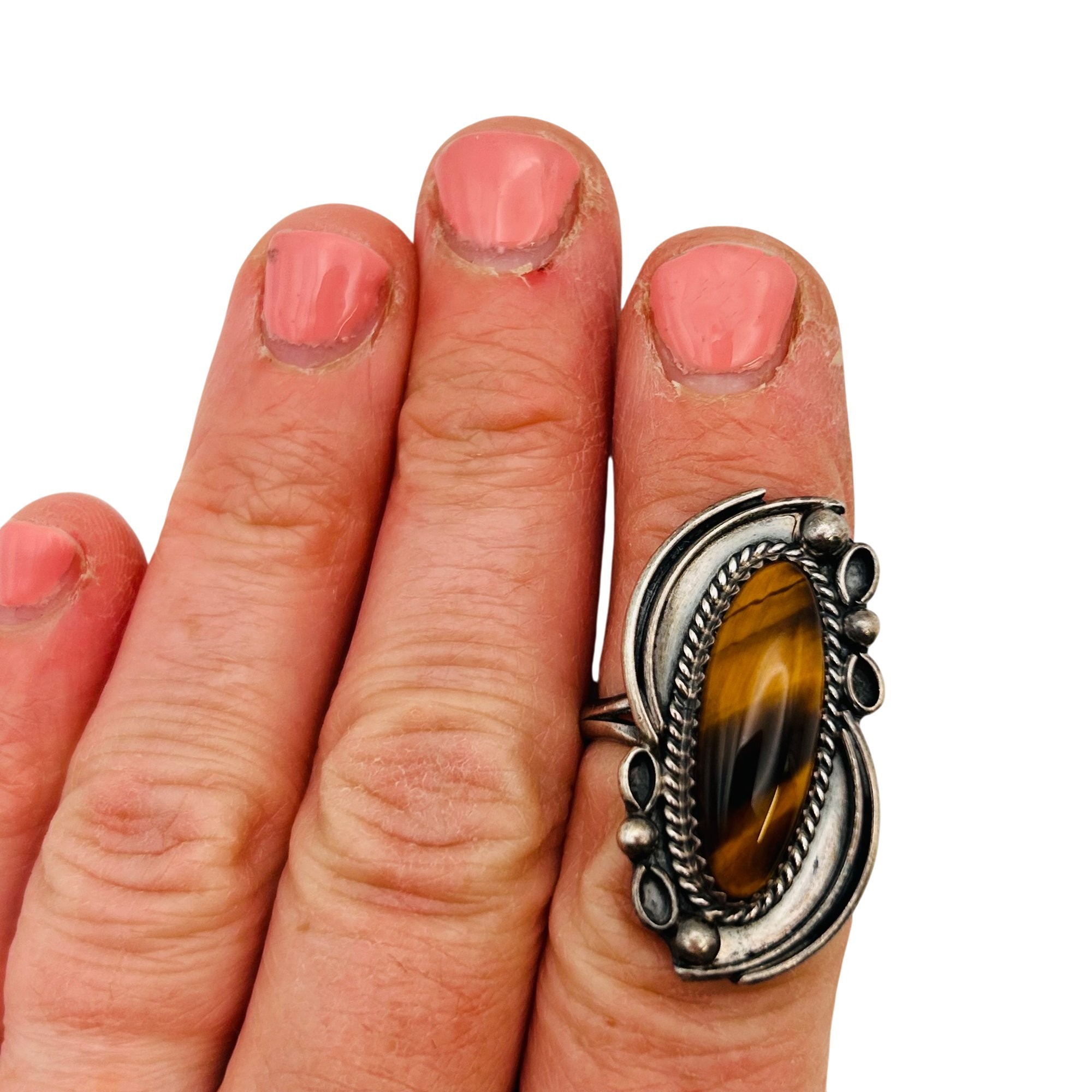 Navajo Sterling Tigers Eye Ring Sz 7