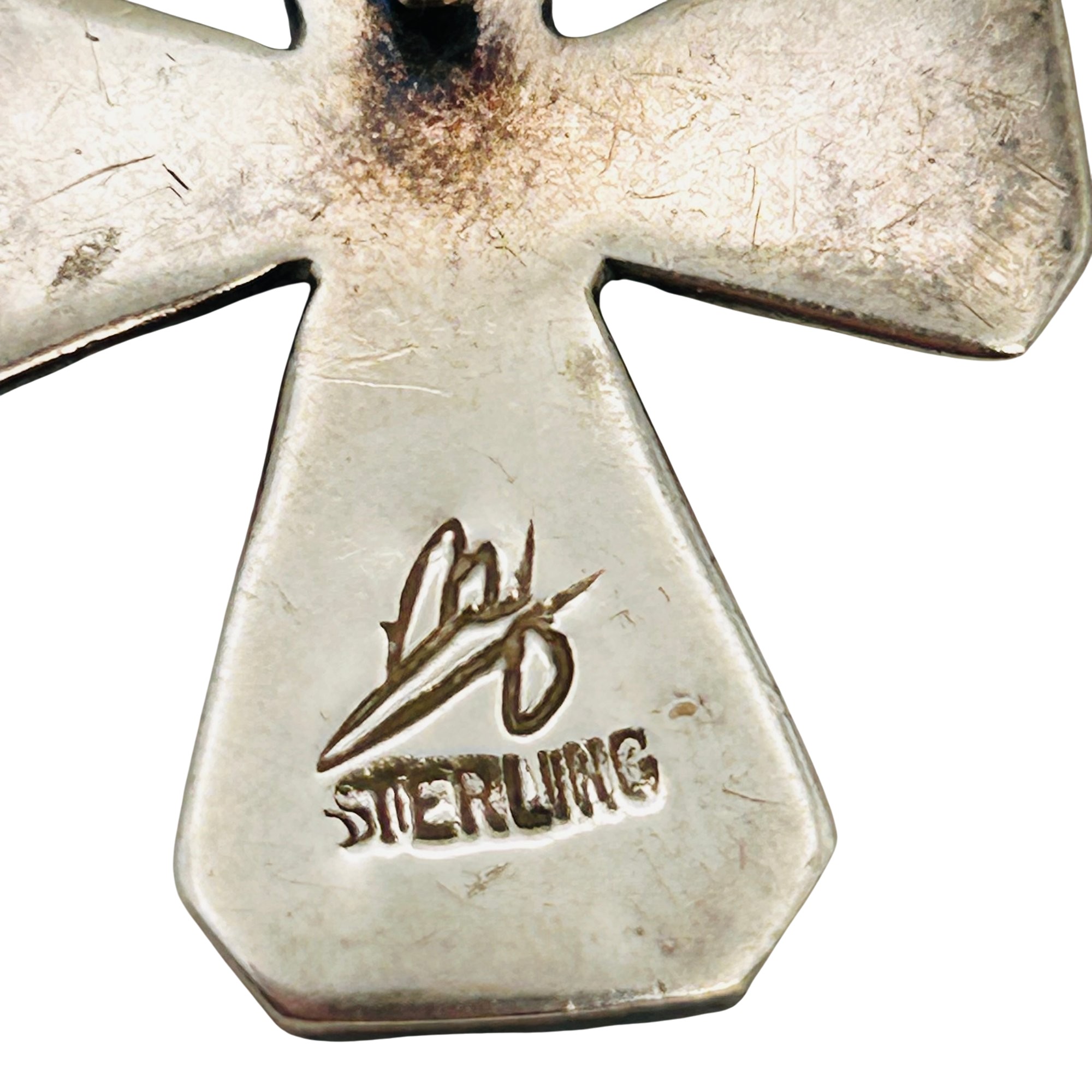 Signed Southwest Sterling Inlay Stone Cross Pendant