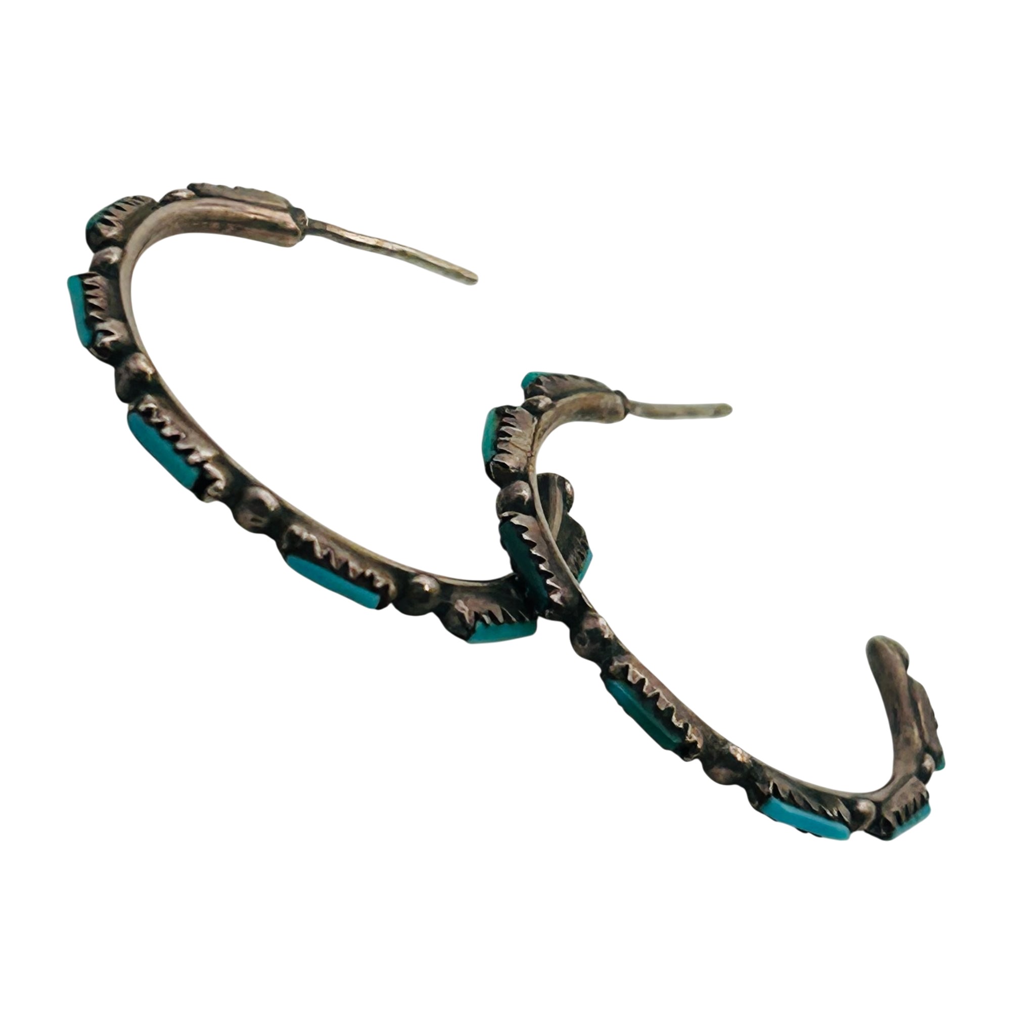 Zuni Sterling Turquoise Needlepoint Hoop Earrings