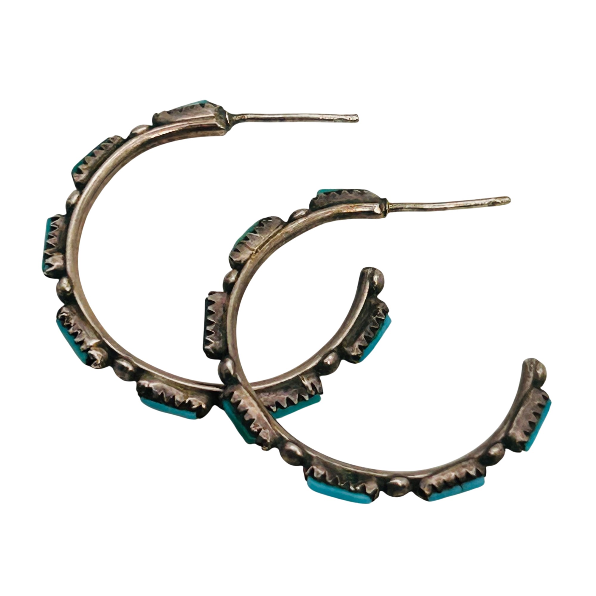Zuni Sterling Turquoise Needlepoint Hoop Earrings