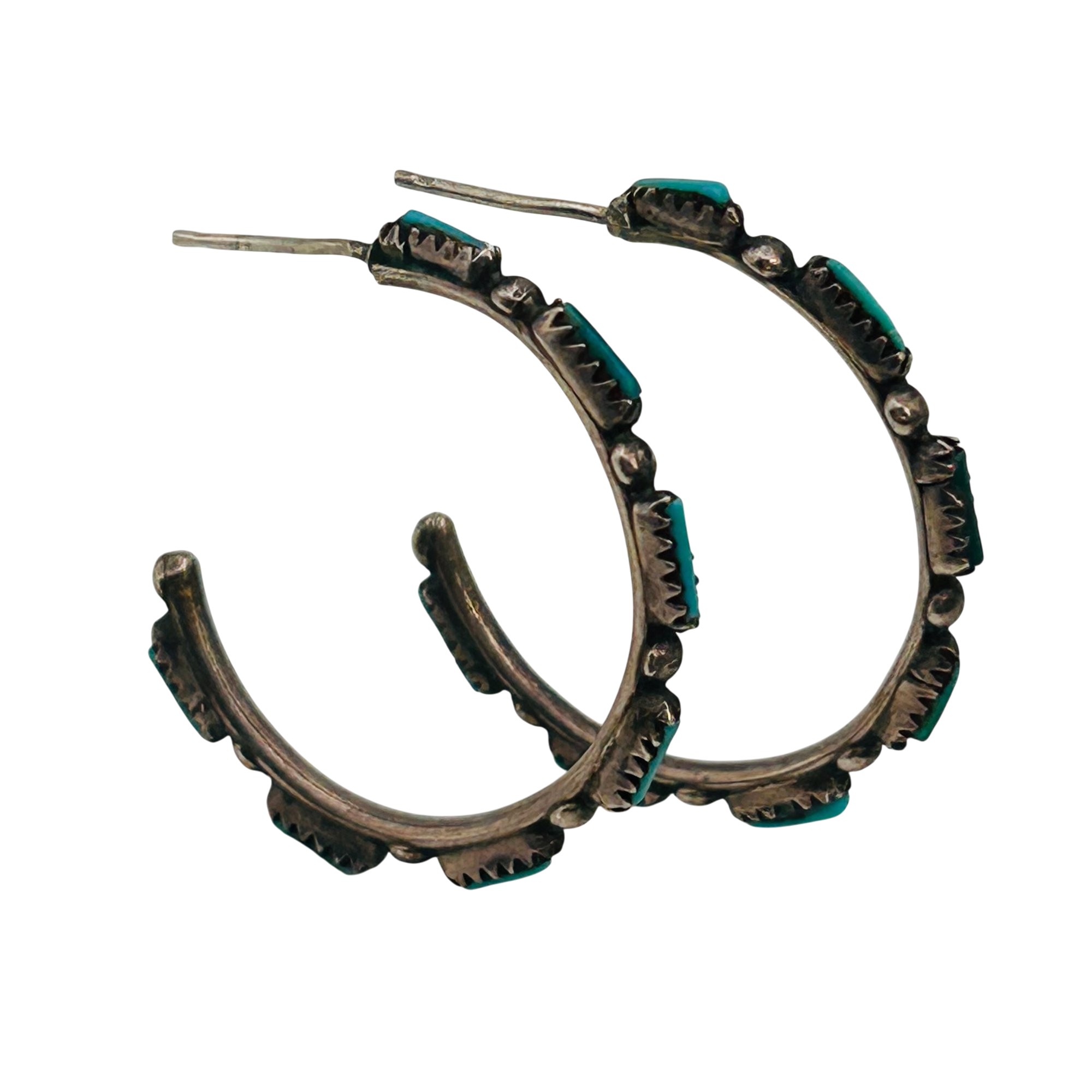 Zuni Sterling Turquoise Needlepoint Hoop Earrings