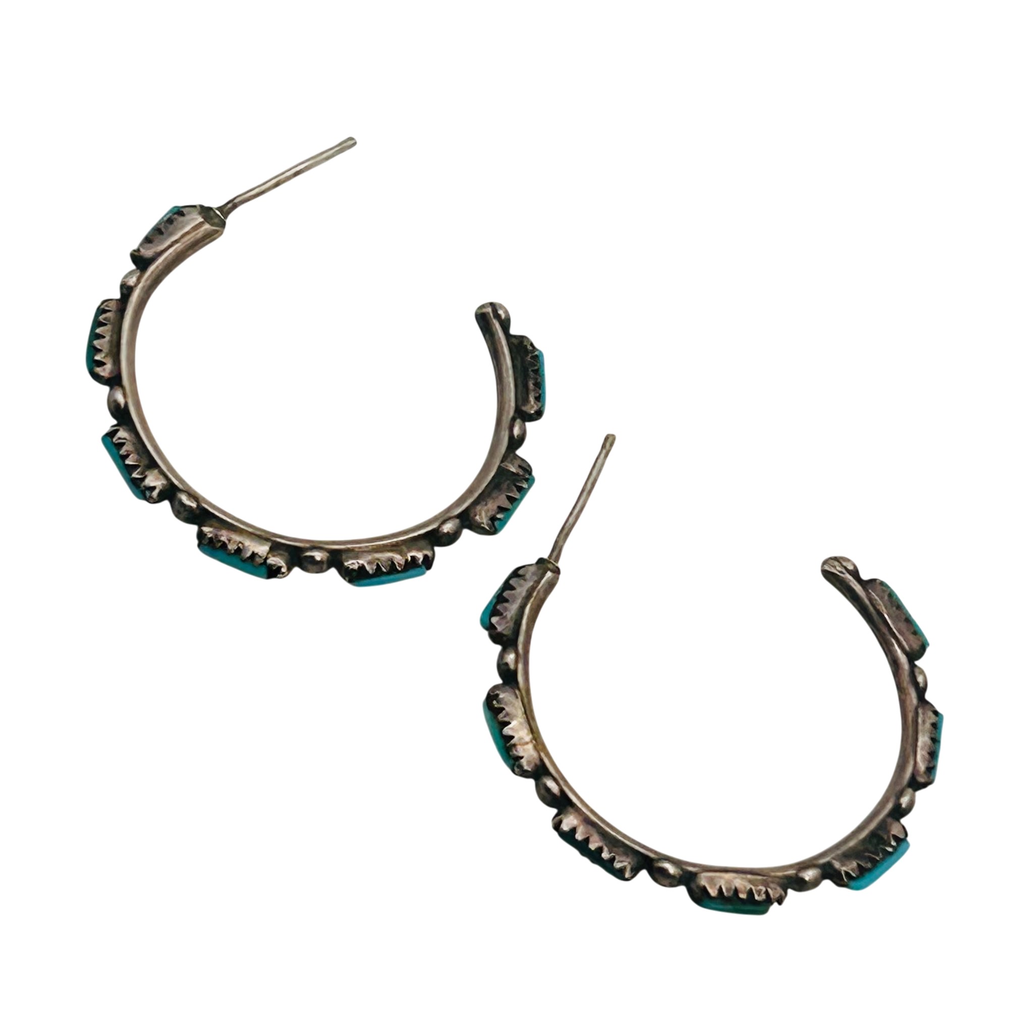 Zuni Sterling Turquoise Needlepoint Hoop Earrings