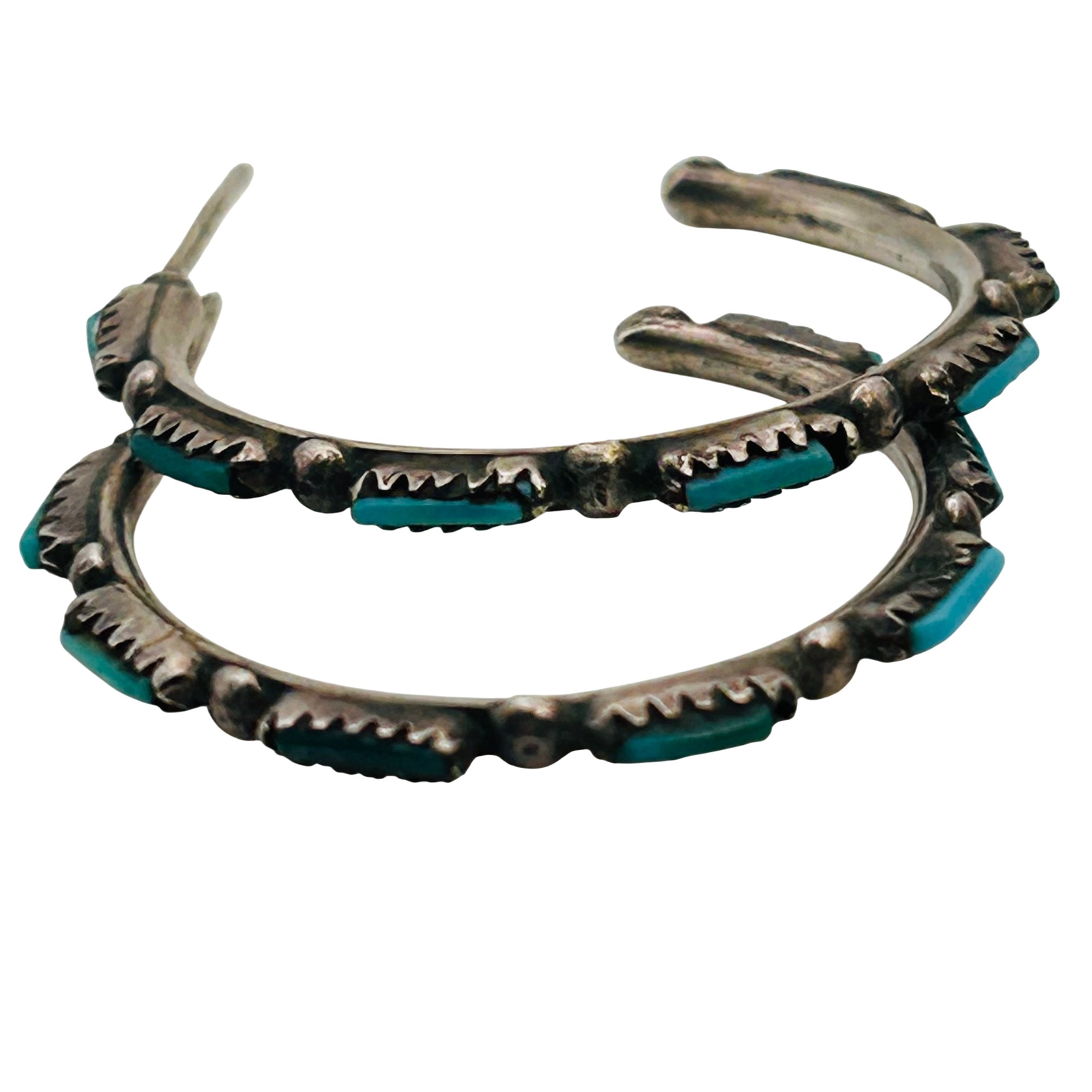 Zuni Sterling Turquoise Needlepoint Hoop Earrings