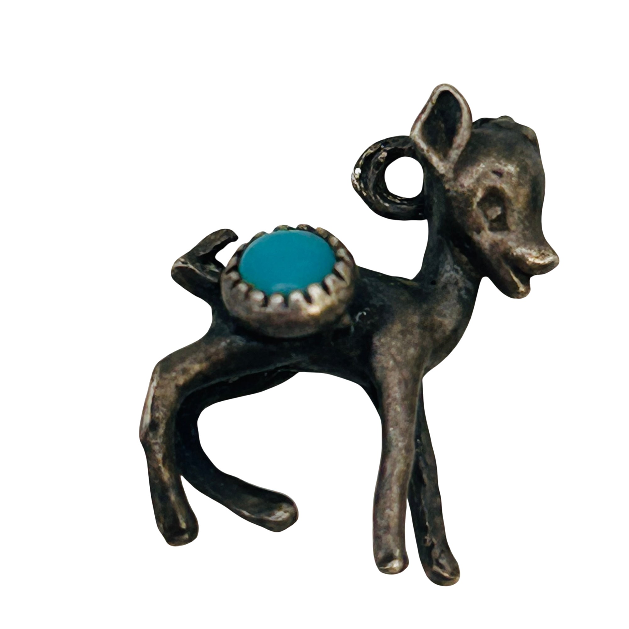 Vintage Native Sterling Turquoise Fawn Pendant