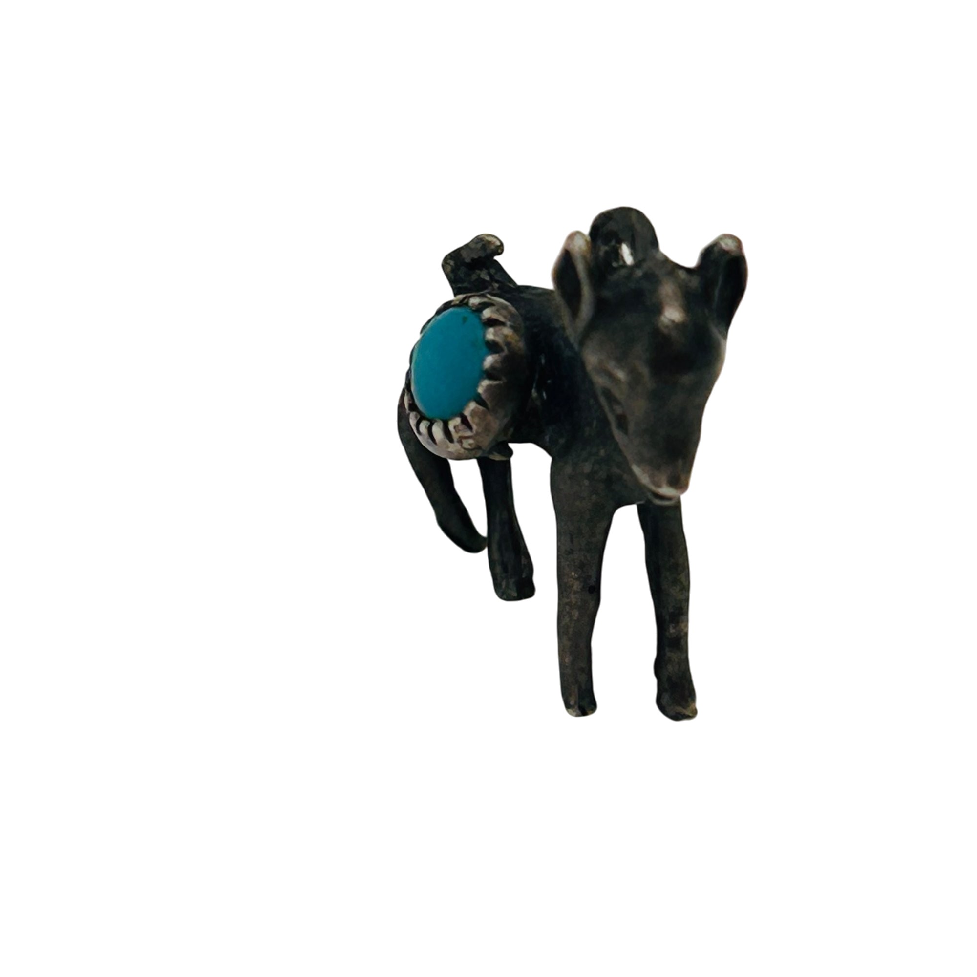 Vintage Native Sterling Turquoise Fawn Pendant