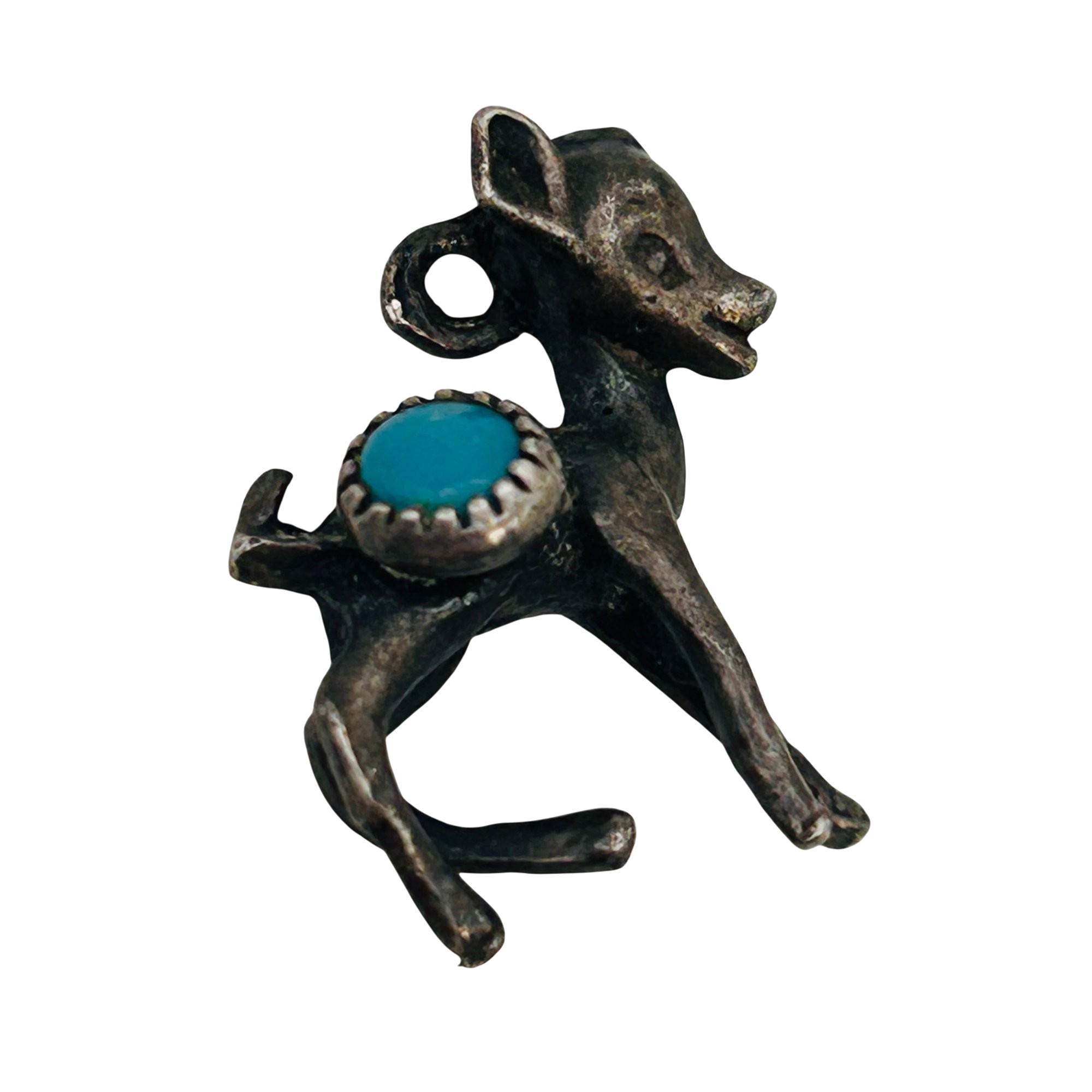 Vintage Native Sterling Turquoise Fawn Pendant
