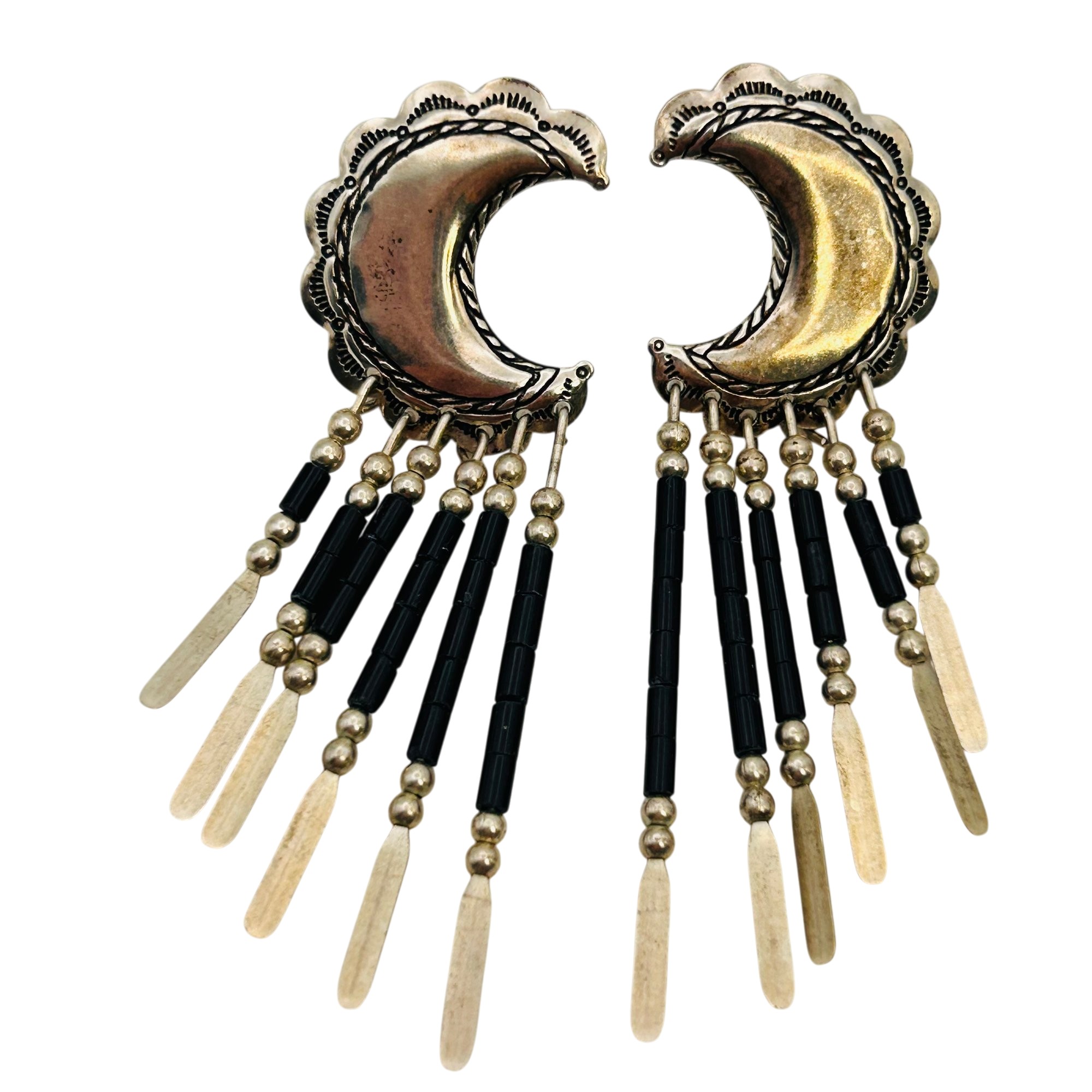 Quoc Trading Sterling Moon Dangle Earrings