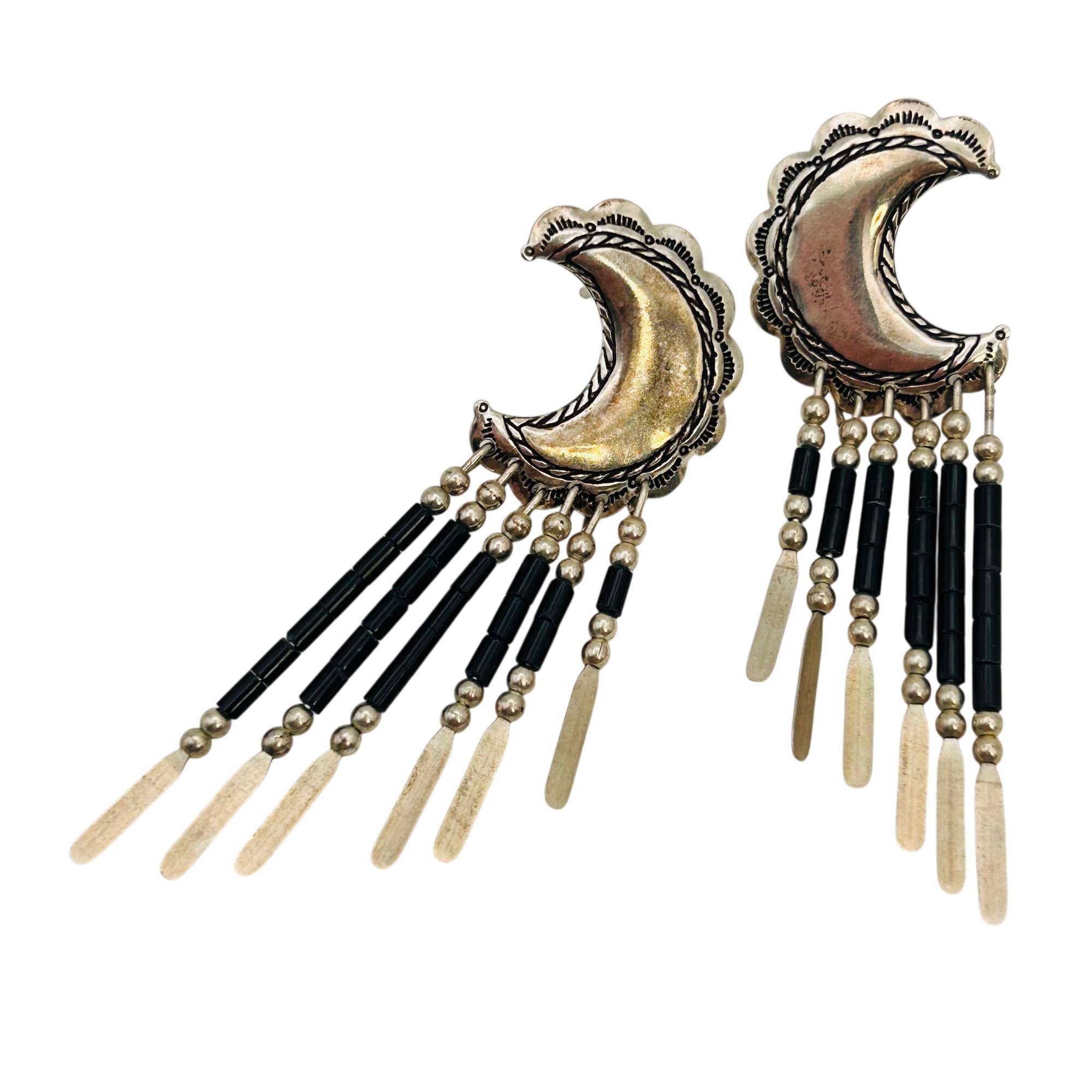 Quoc Trading Sterling Moon Dangle Earrings