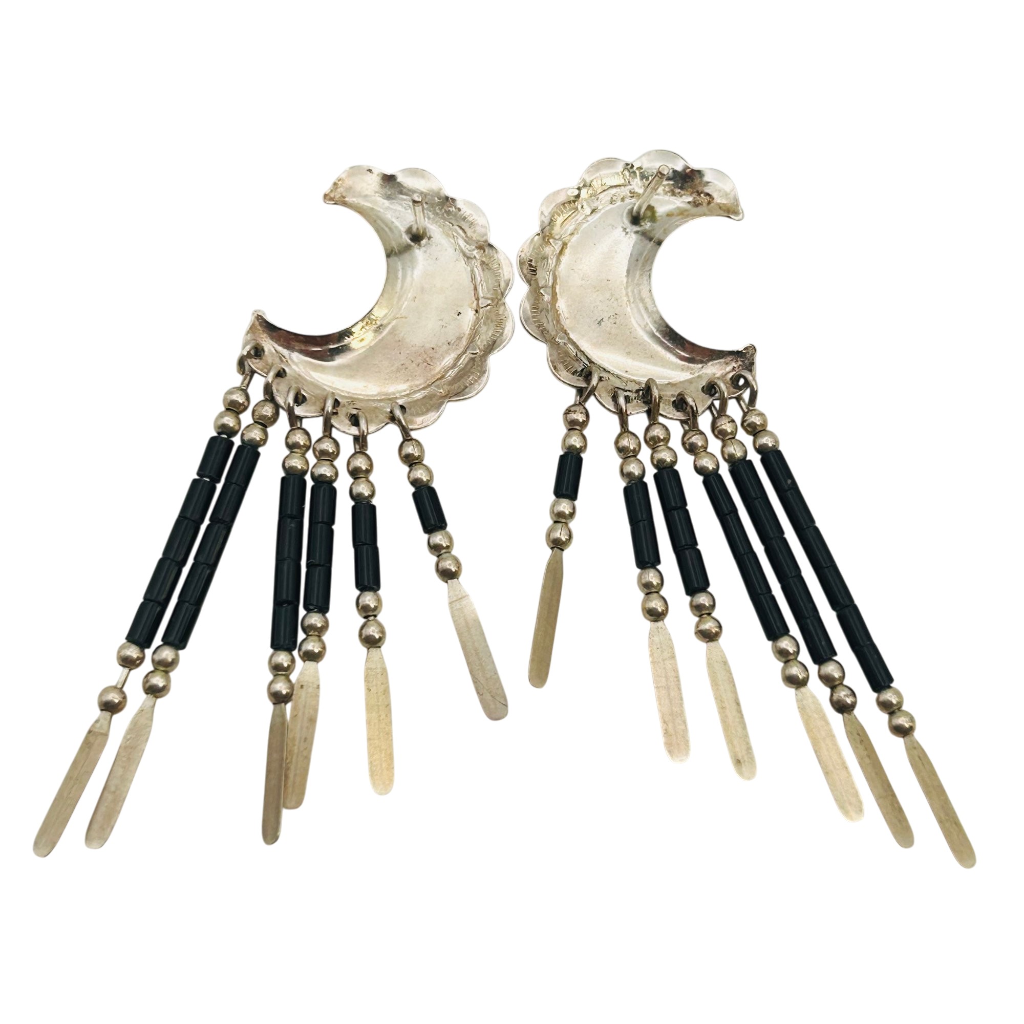 Quoc Trading Sterling Moon Dangle Earrings