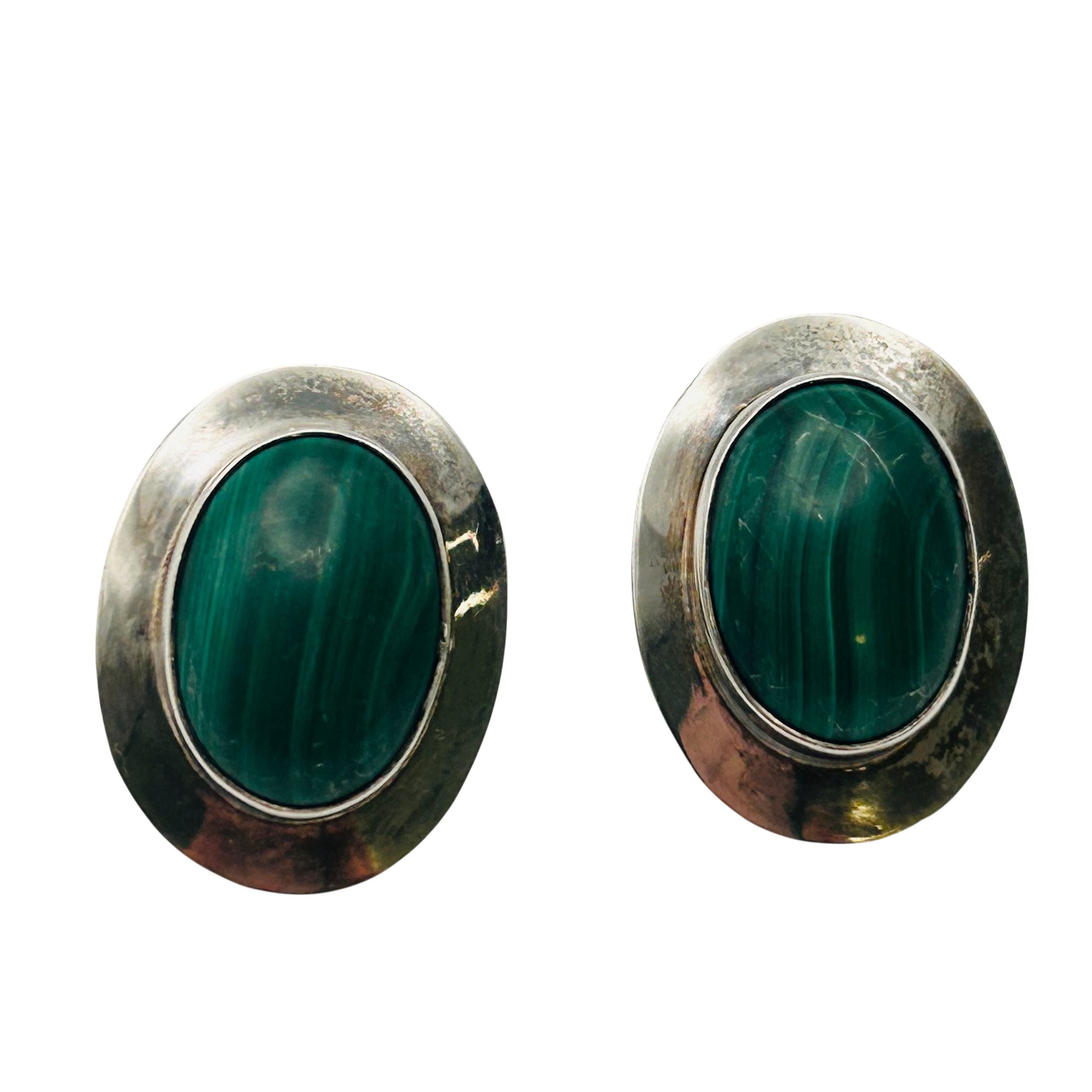 Signed Navajo Sterling Malachite Earrings