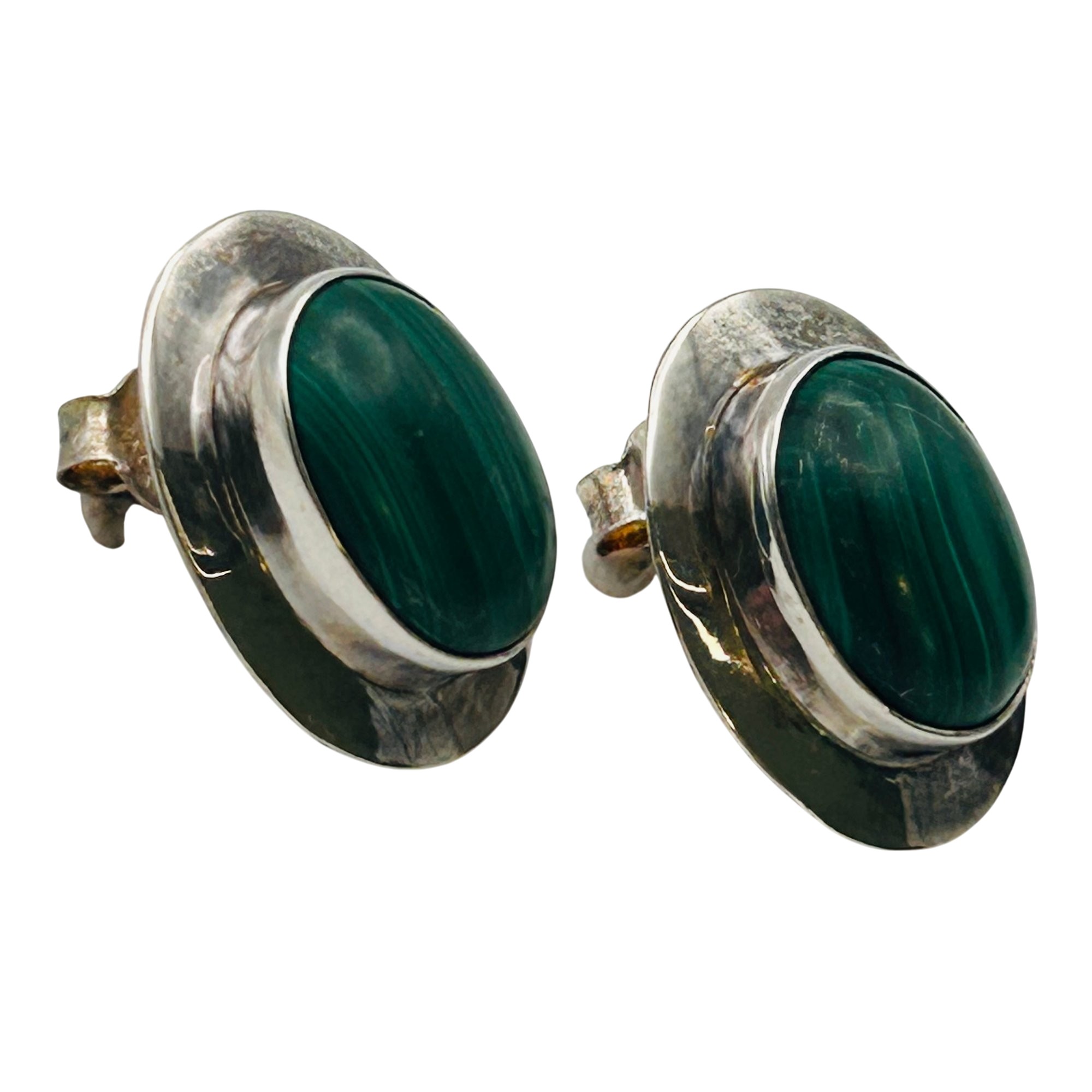 Signed Navajo Sterling Malachite Earrings