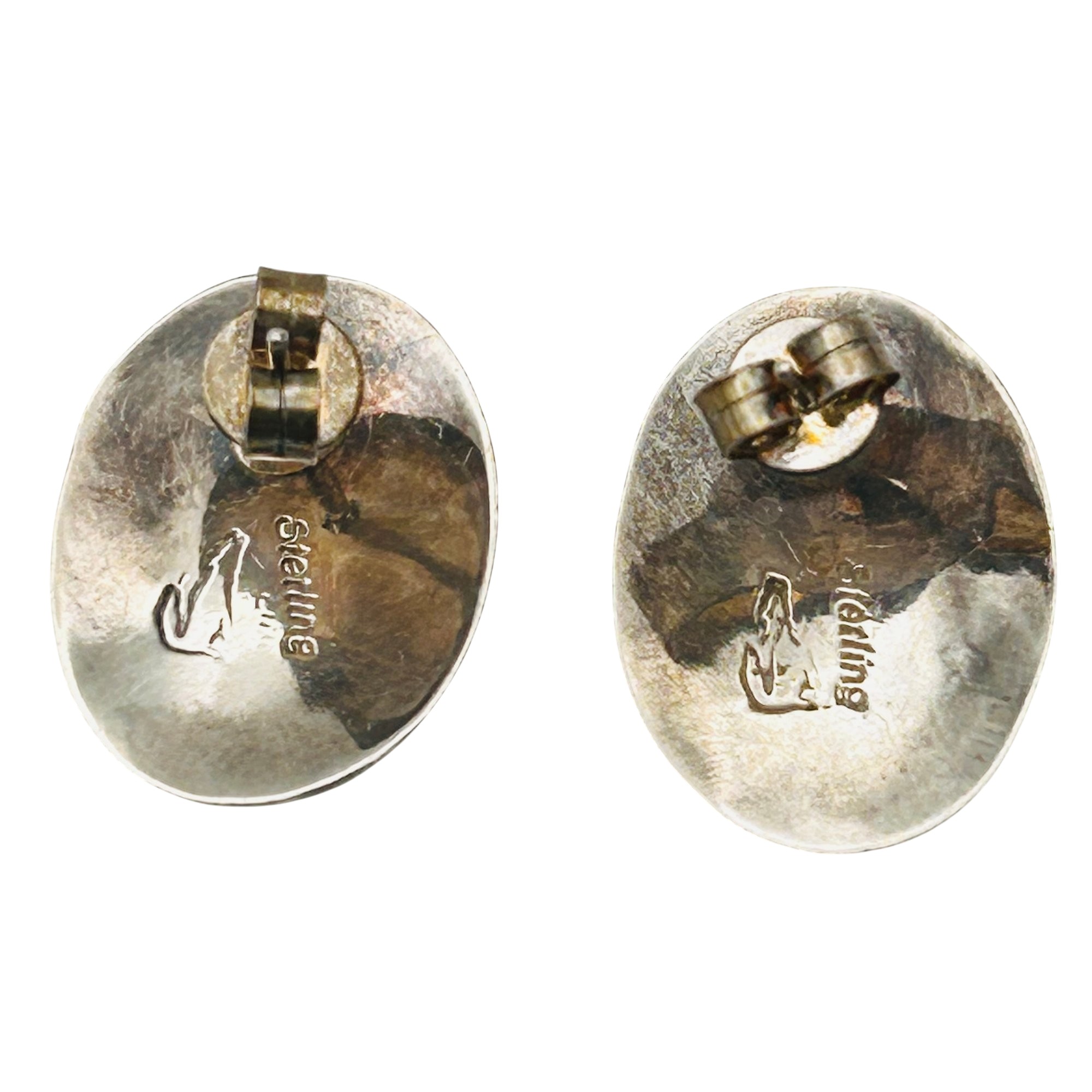 Signed Navajo Sterling Malachite Earrings