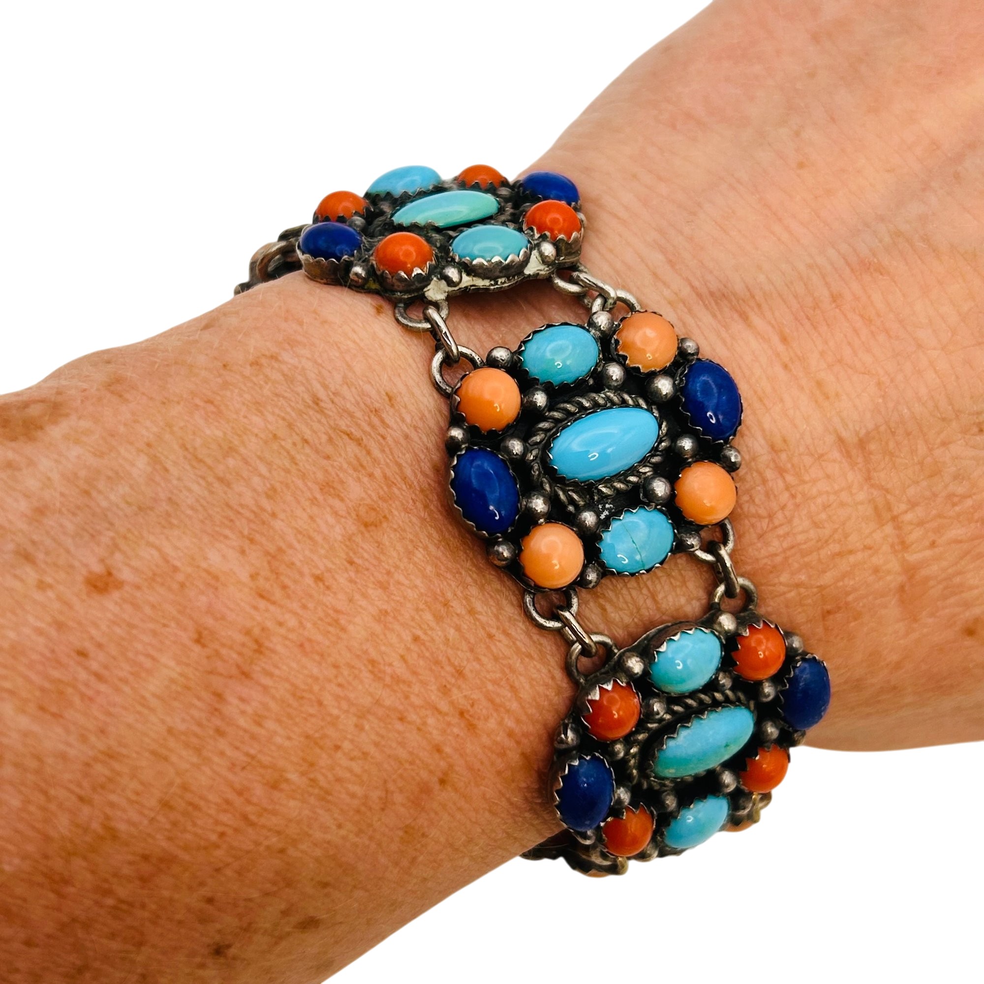 Navajo Sterling Linked Multi-Stone Bracelet