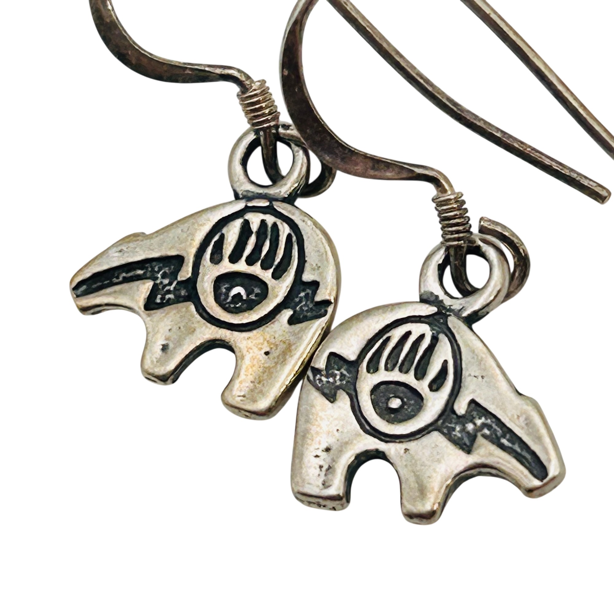 Vintage Navajo Sterling Overlay Bear Earrings