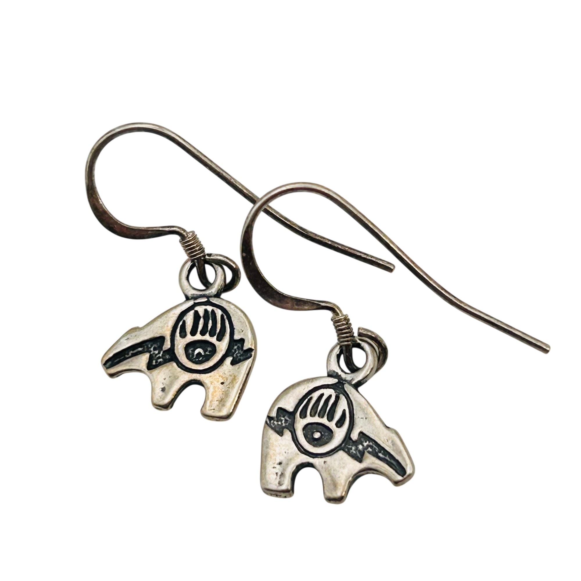 Vintage Navajo Sterling Overlay Bear Earrings
