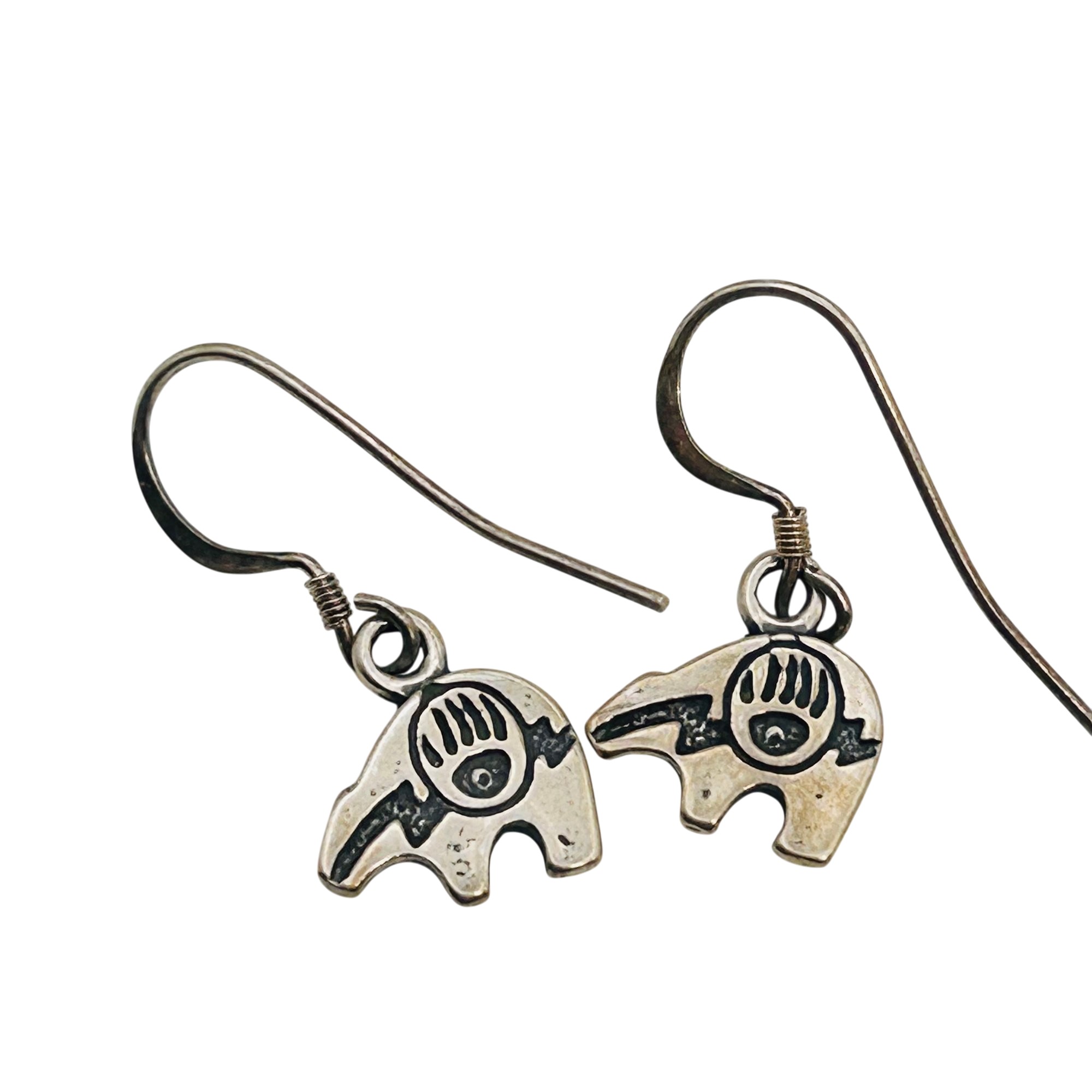 Vintage Navajo Sterling Overlay Bear Earrings
