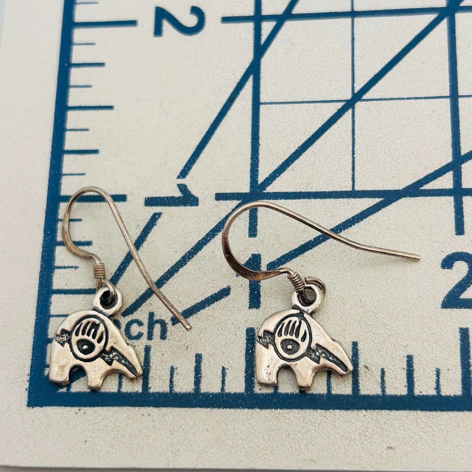 Vintage Navajo Sterling Overlay Bear Earrings