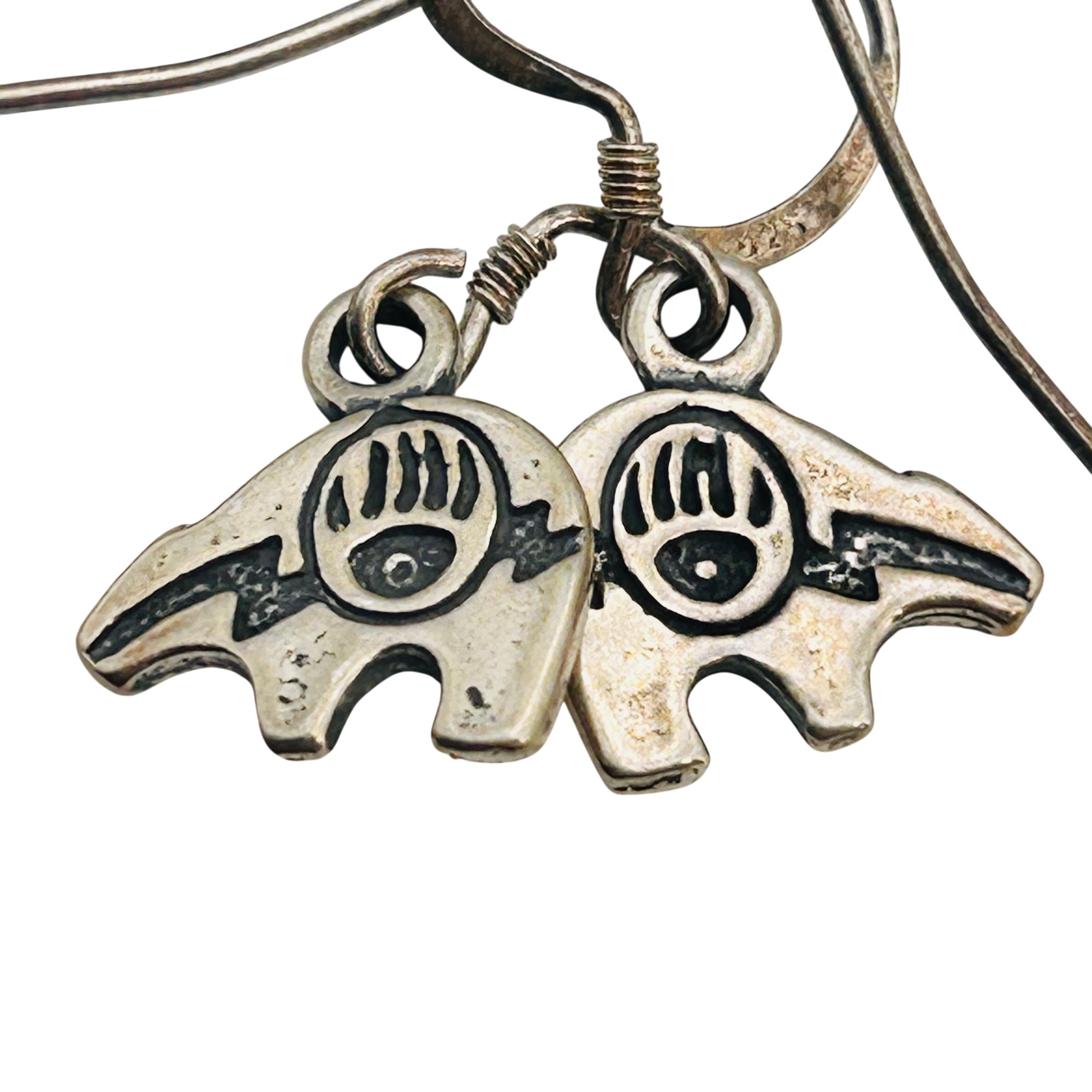 Vintage Navajo Sterling Overlay Bear Earrings