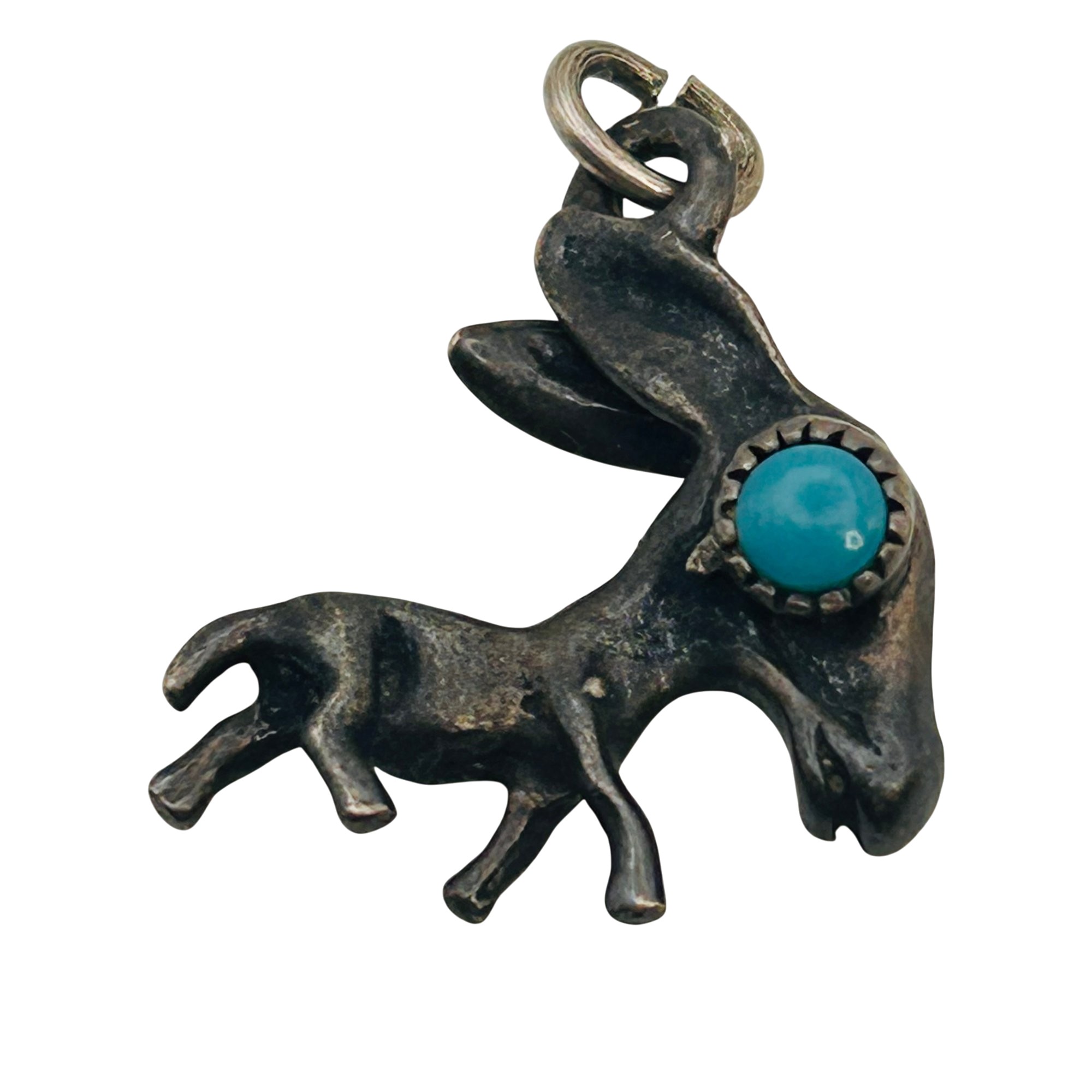 Vintage Southwest Sterling Turquoise Donkey Pendant