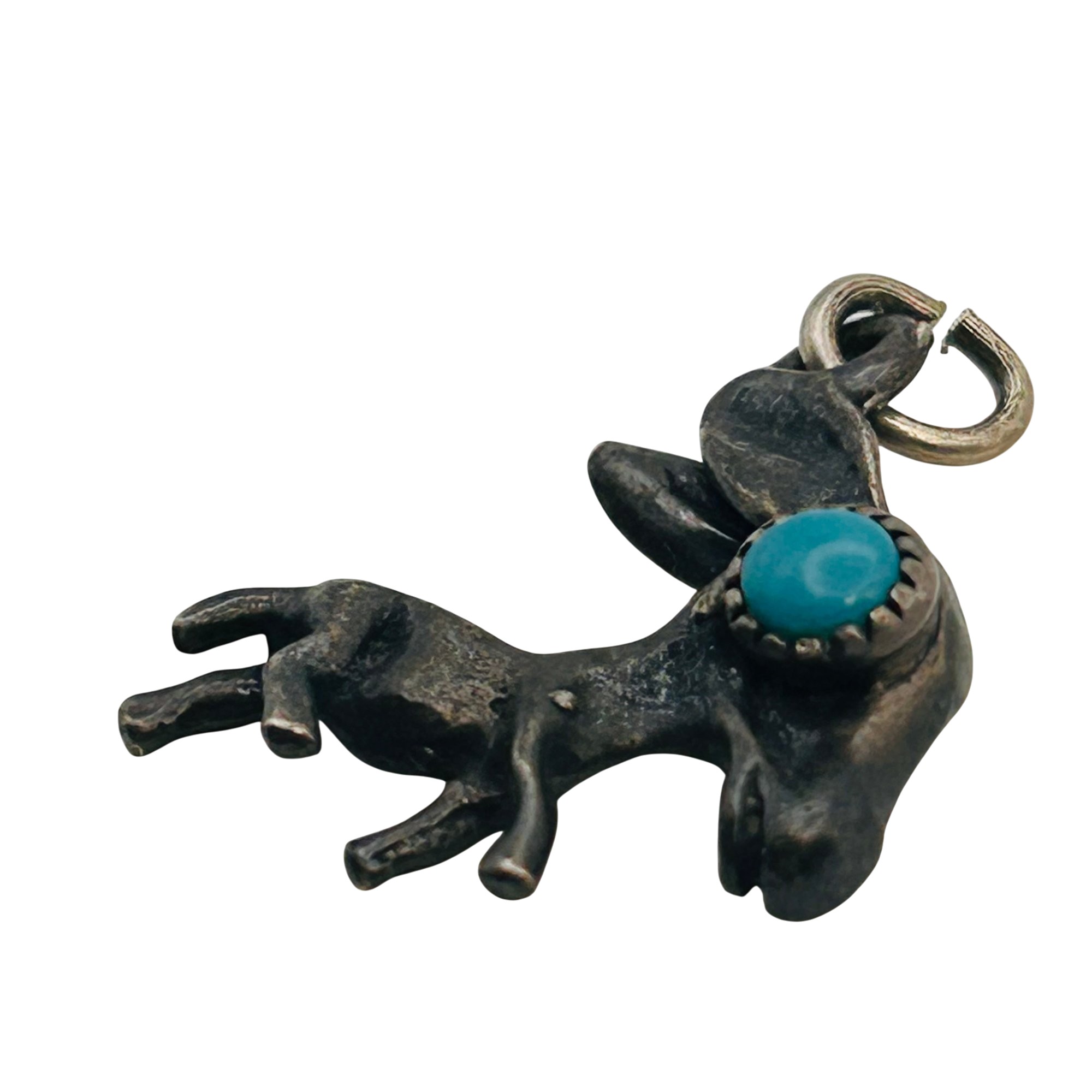 Vintage Southwest Sterling Turquoise Donkey Pendant