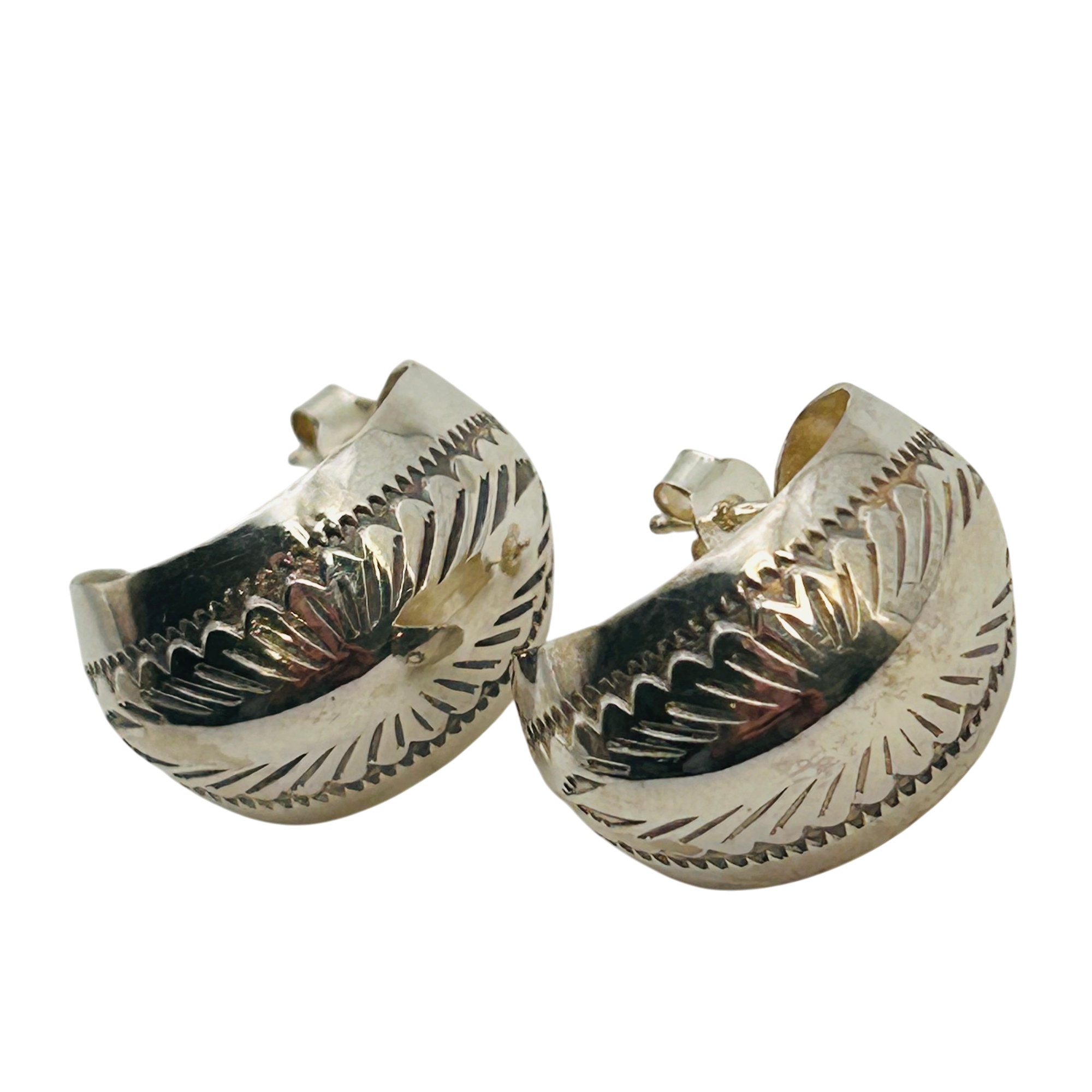 Navajo Sterling Stamped Hoop Earrings