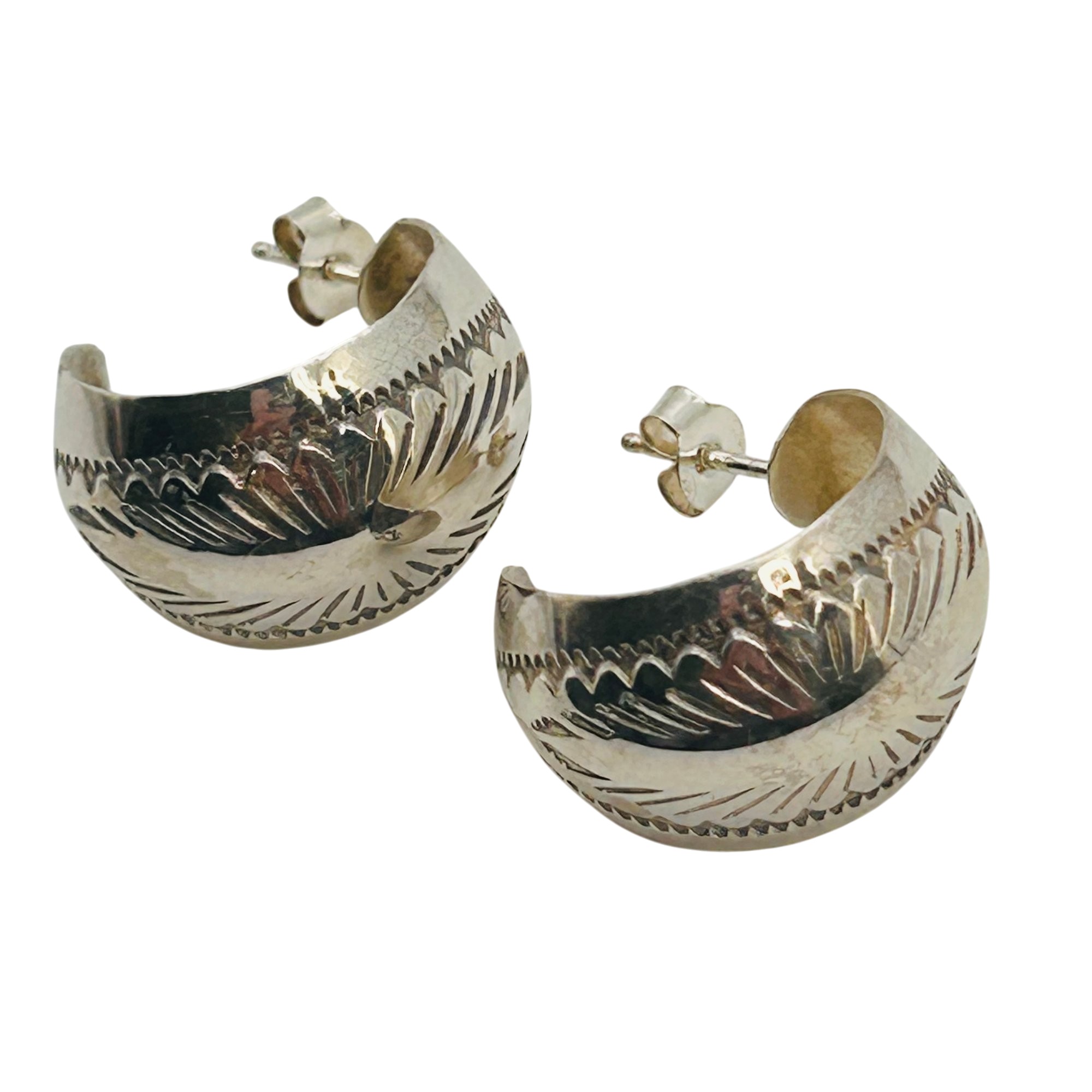 Navajo Sterling Stamped Hoop Earrings