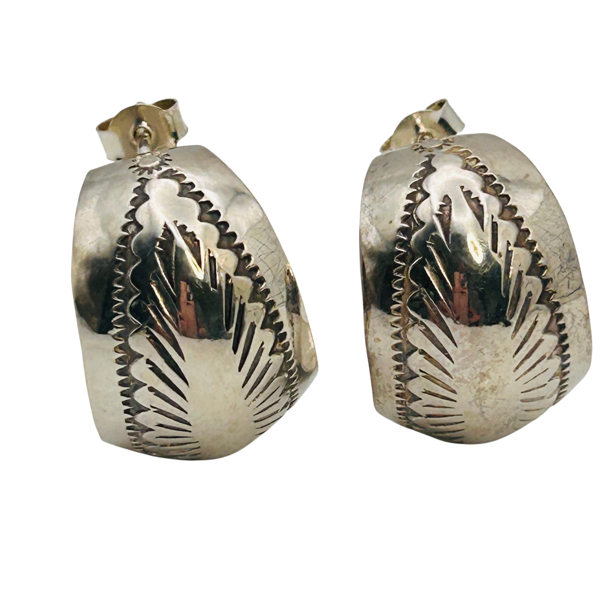 Navajo Sterling Stamped Hoop Earrings