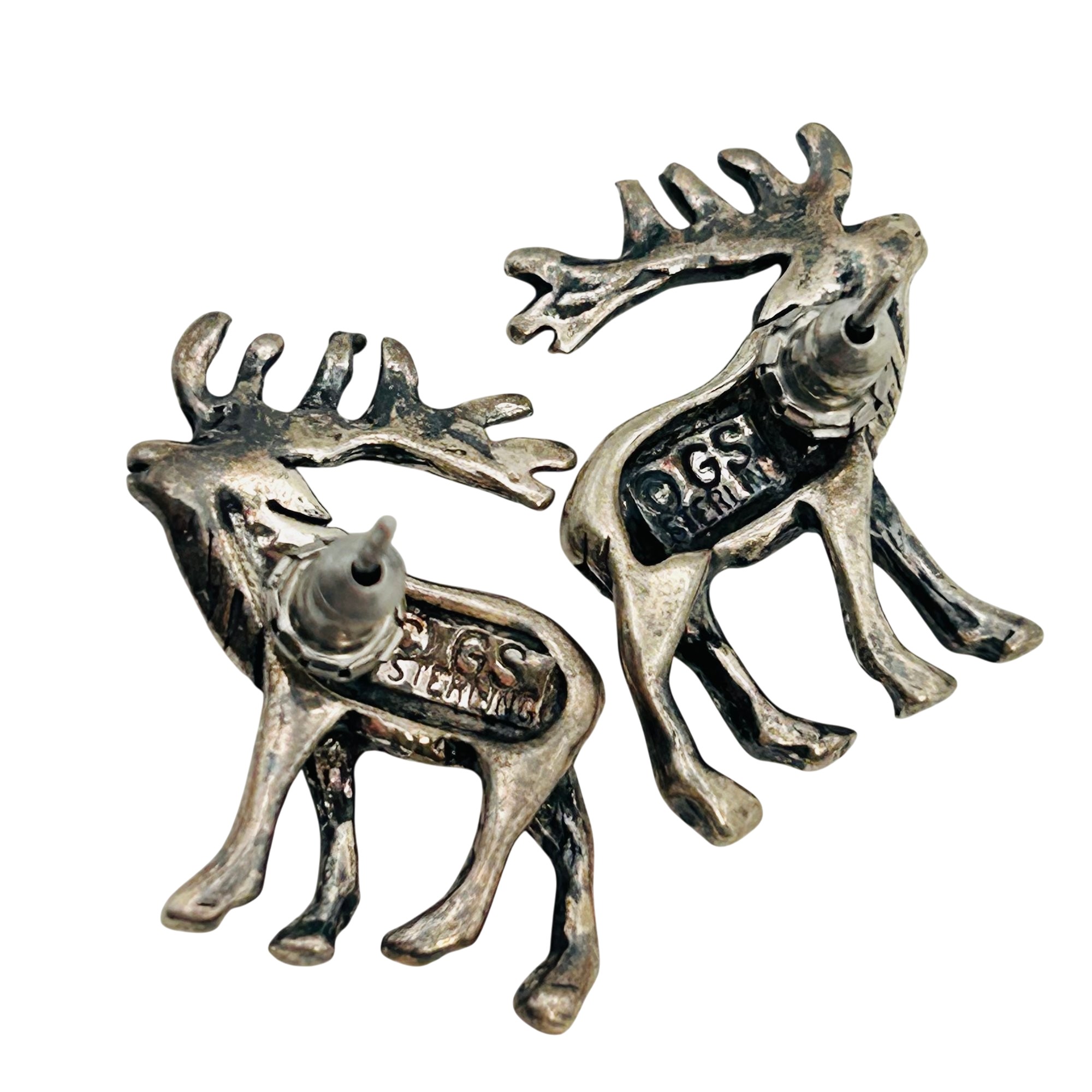 Navajo Glenn And Irene Sandoval Sterling Elk Earrings