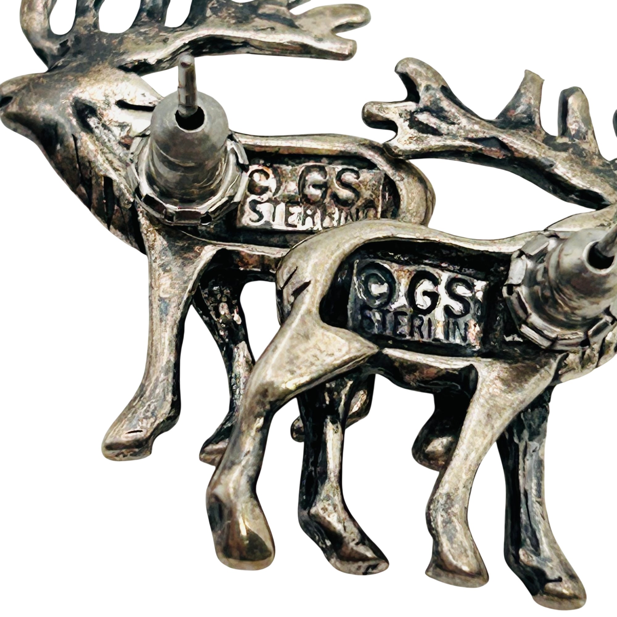 Navajo Glenn And Irene Sandoval Sterling Elk Earrings