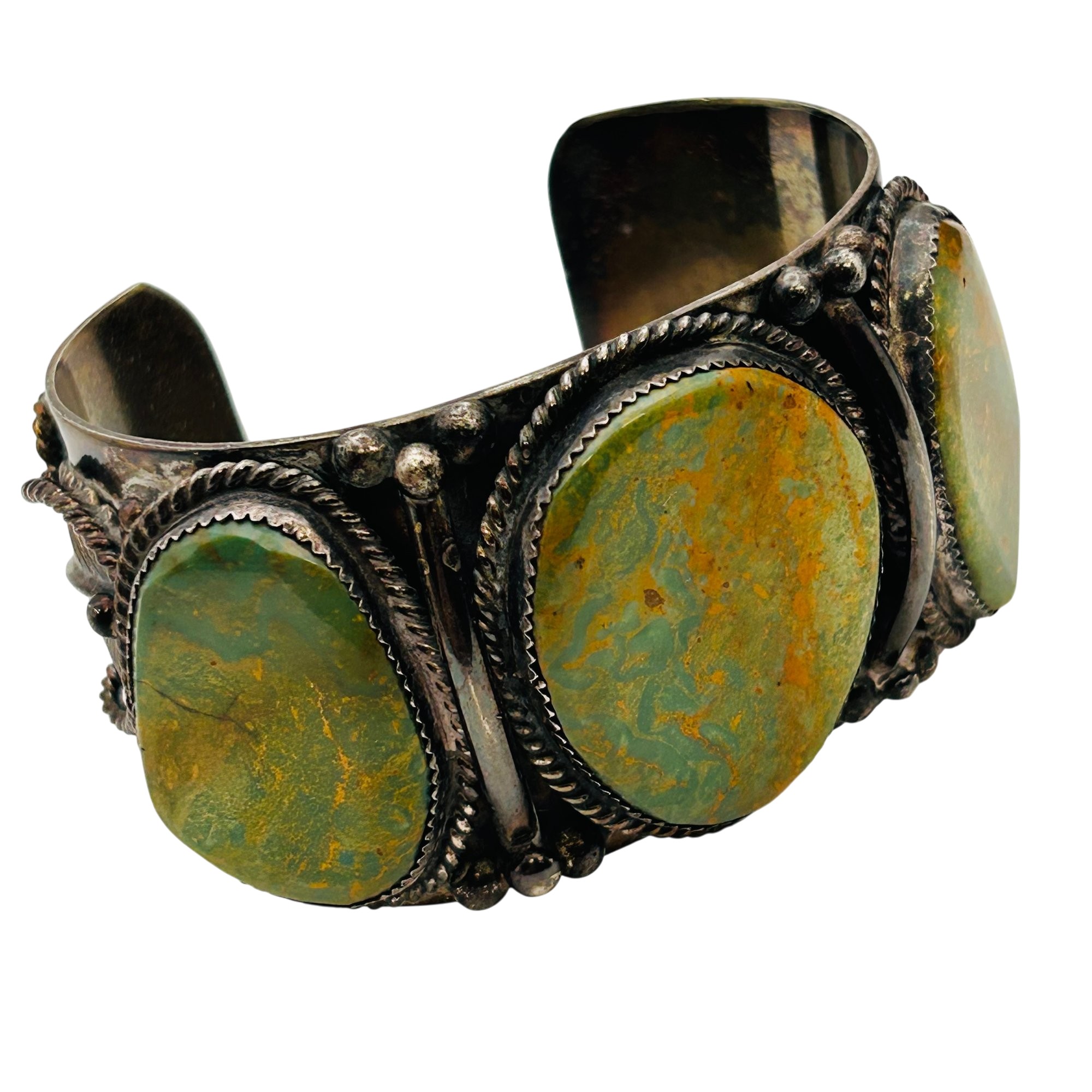 Signed J Navajo Sterling Royston Turquoise Cuff Bracelet