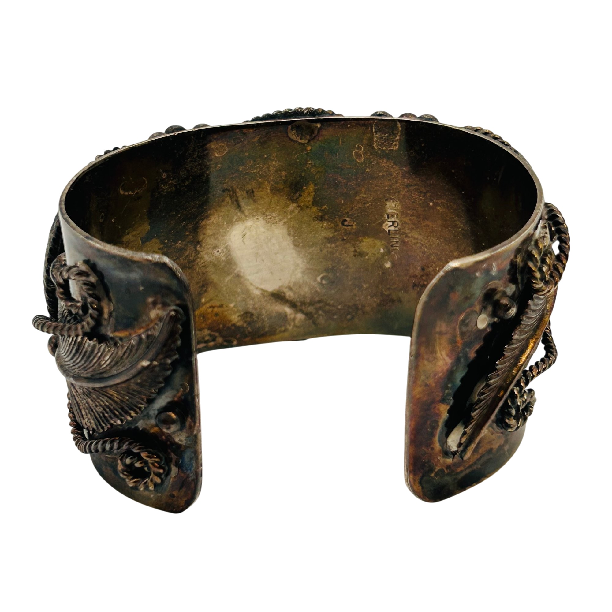 Signed J Navajo Sterling Royston Turquoise Cuff Bracelet