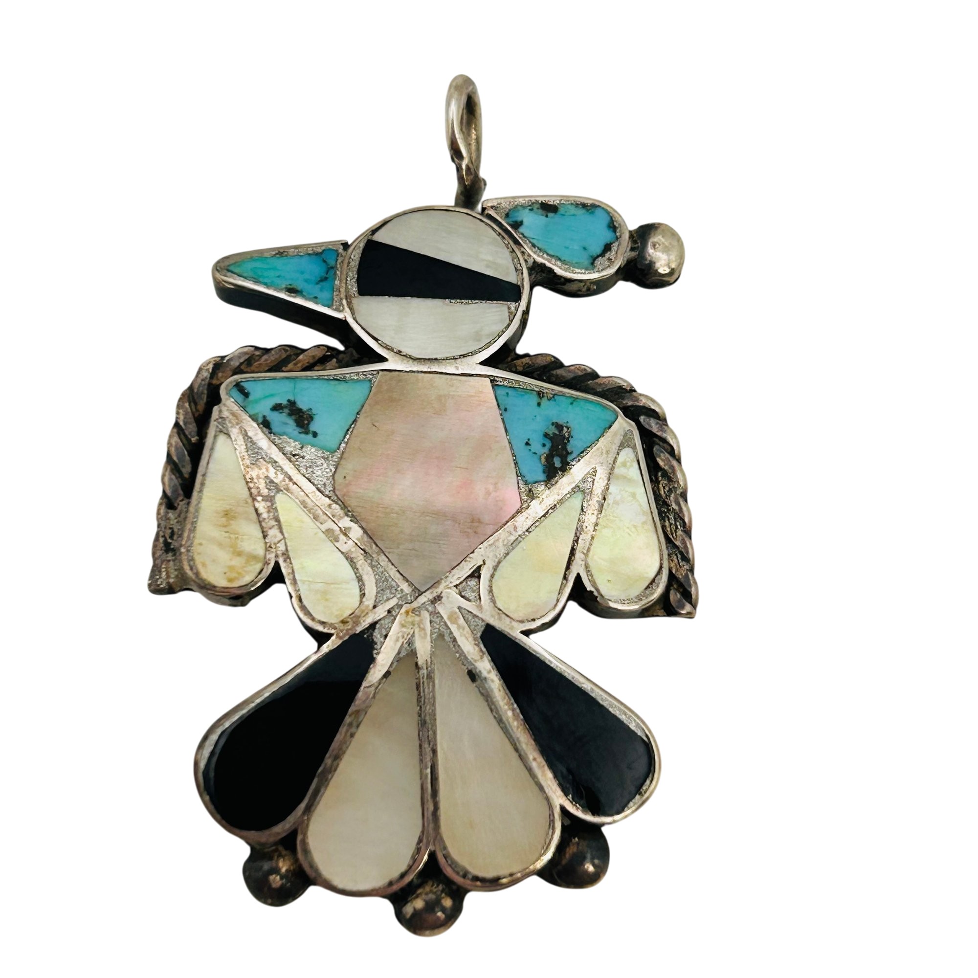 Vintage Zuni Sterling Inlay Stone Bird Pendant