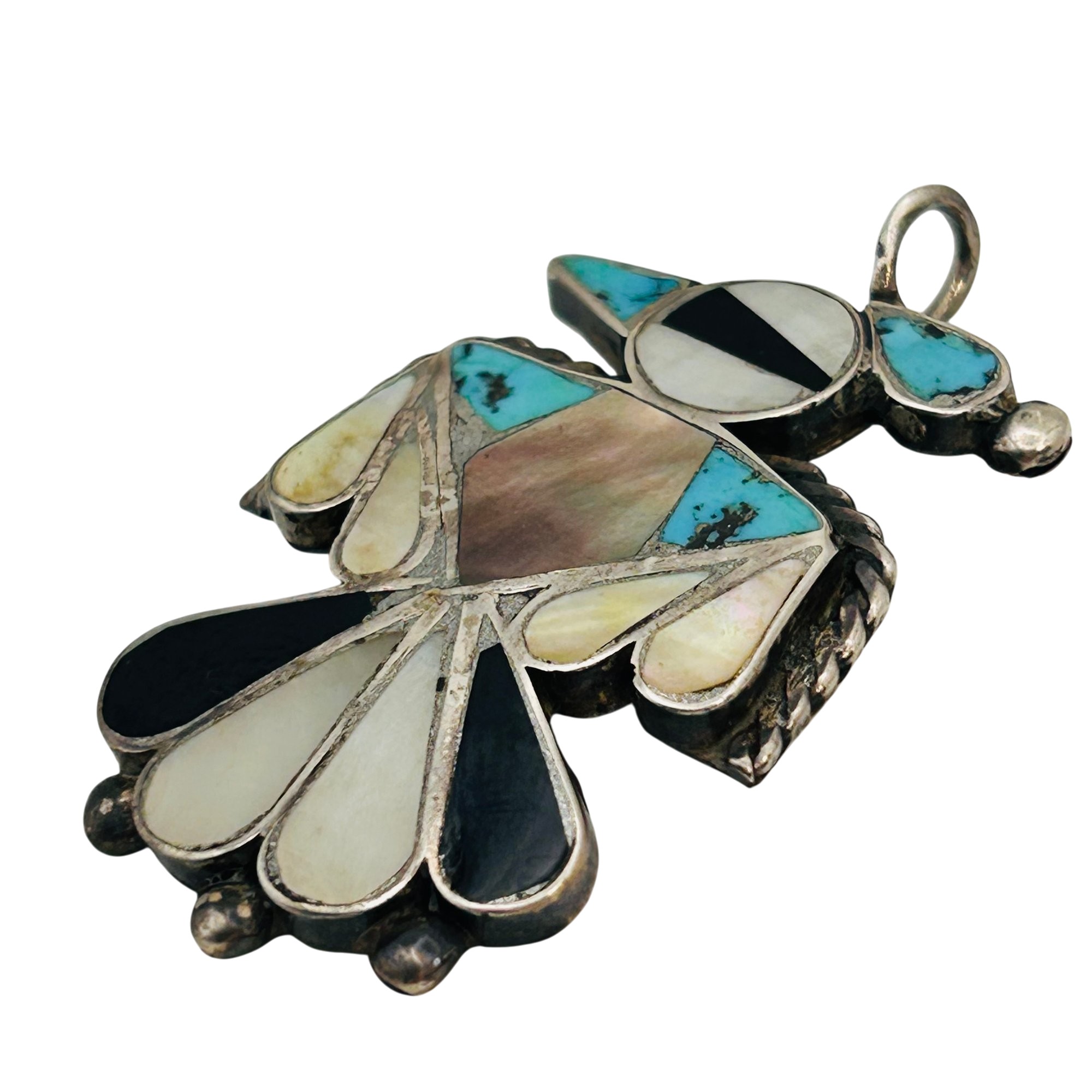 Vintage Zuni Sterling Inlay Stone Bird Pendant